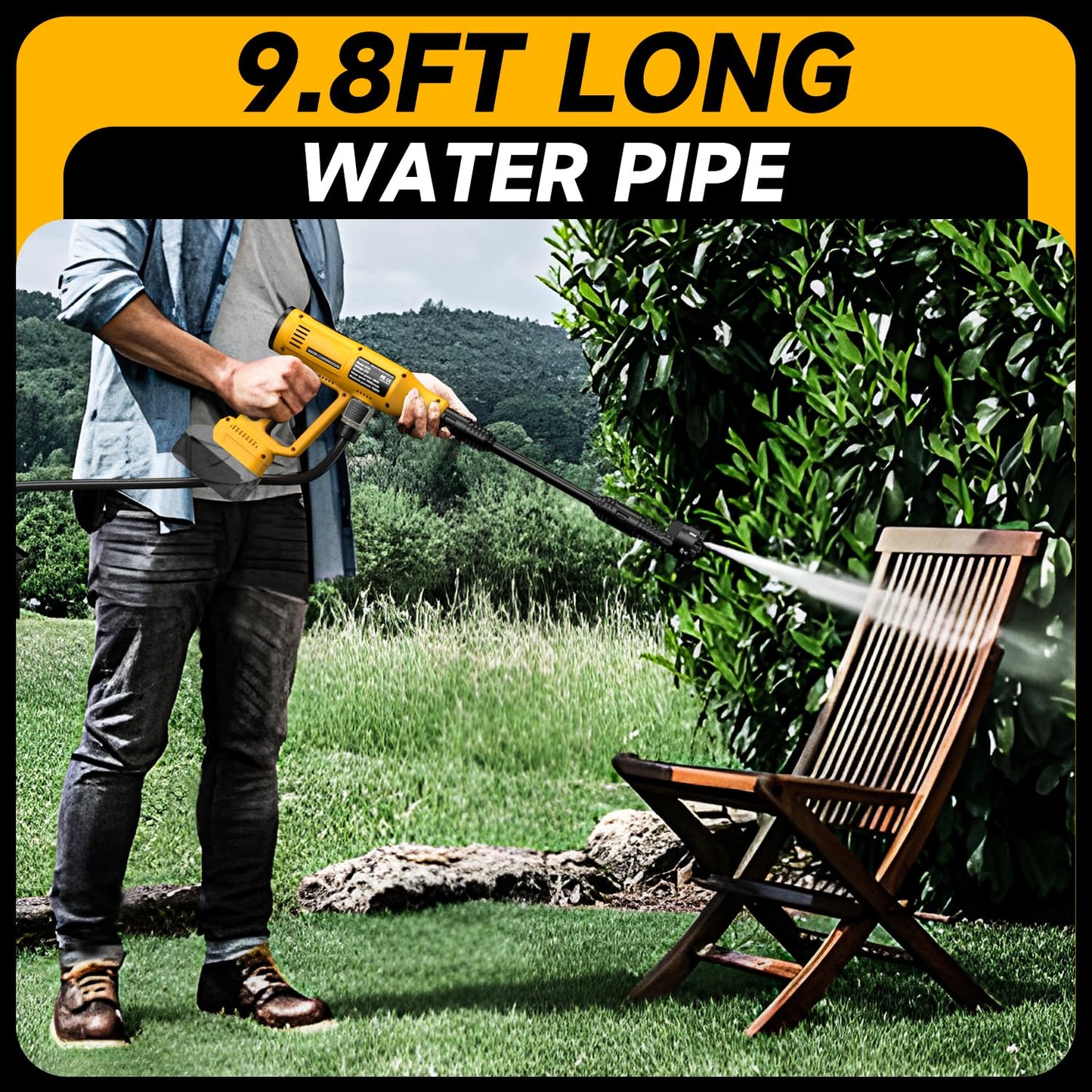 Cordless Pressure Washer for Dewalt 20V Battery 700 PSI Portable Handheld Power Washer with 6-in-1 Nozzle Foam Cannon for Car Floor Fence Wall Cleaning (Battery Not Included)