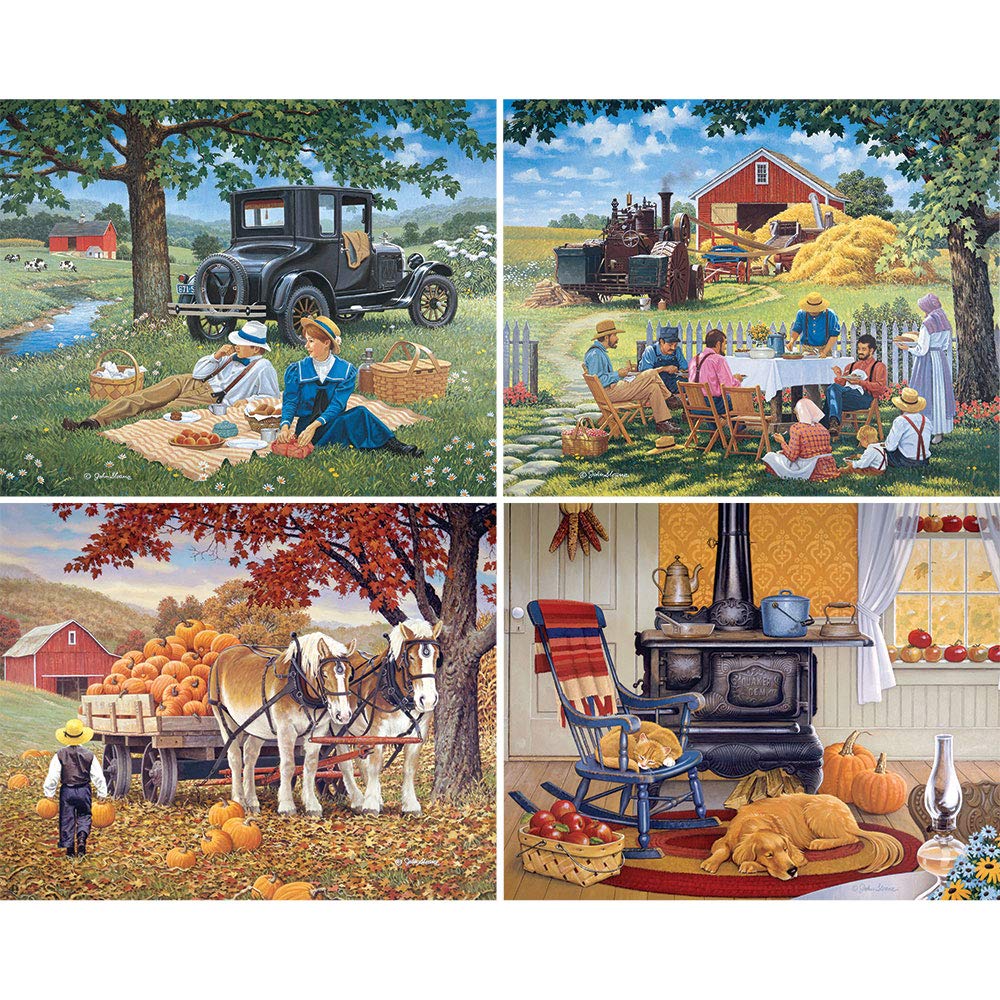 Bits and Pieces - 4-in-1 Multi-Pack - 500 Piece Jigsaw Puzzles for Adults-Each Measures 16" x 20" (46cm x 61cm)-Simpler Times by Artist John Sloane