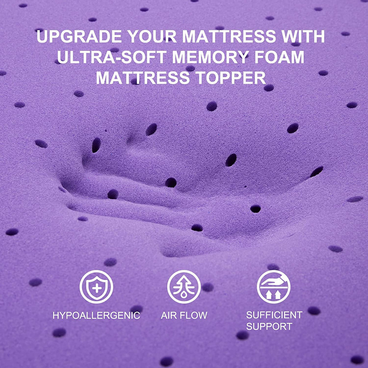 SINWEEK 1.5 Inch Gel Memory Foam Mattress Topper Ventilated Soft Pressure Relieve Mattress Pad, Breathable Bed Topper, CertiPUR-US Certified, Full Size