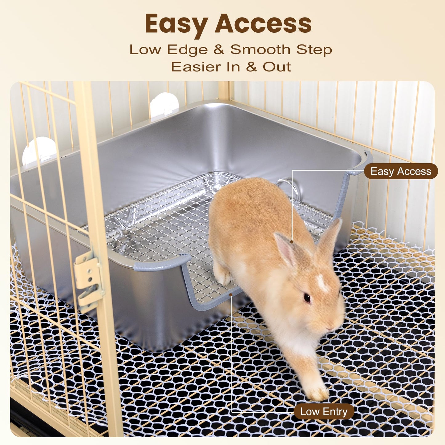Aothey Rabbit Litter Box, Bunny Litter Box with Hooks & 304 Stainless Steel Sifting Tray, Extra Large, Easy to Clean and Odor Control