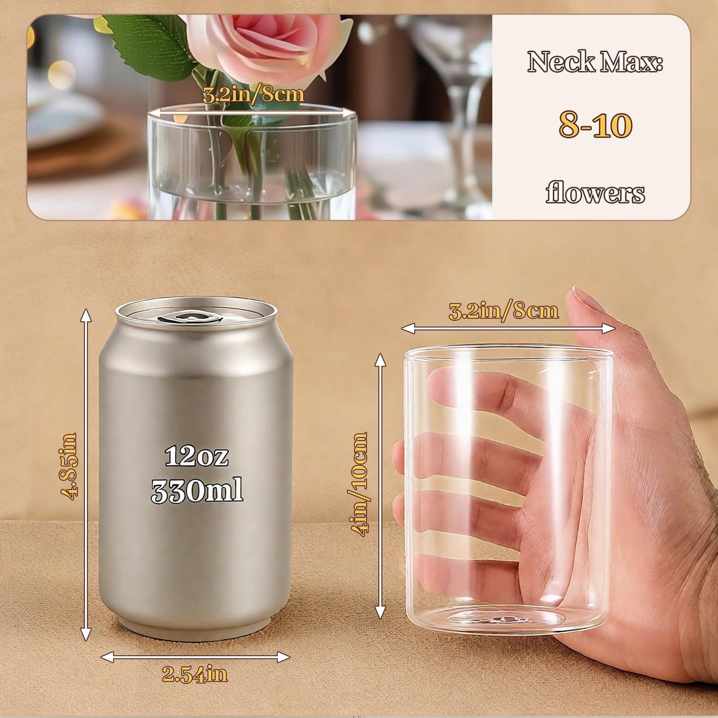 TBWIND 12pcs 4 Inch Glass Cylinder Vases for Centerpieces, Clear Vases for Wedding Decorations and Indoor Home Decor, Tall Glass Flower Vases, Hurricane Candle Holder for Table Shelf