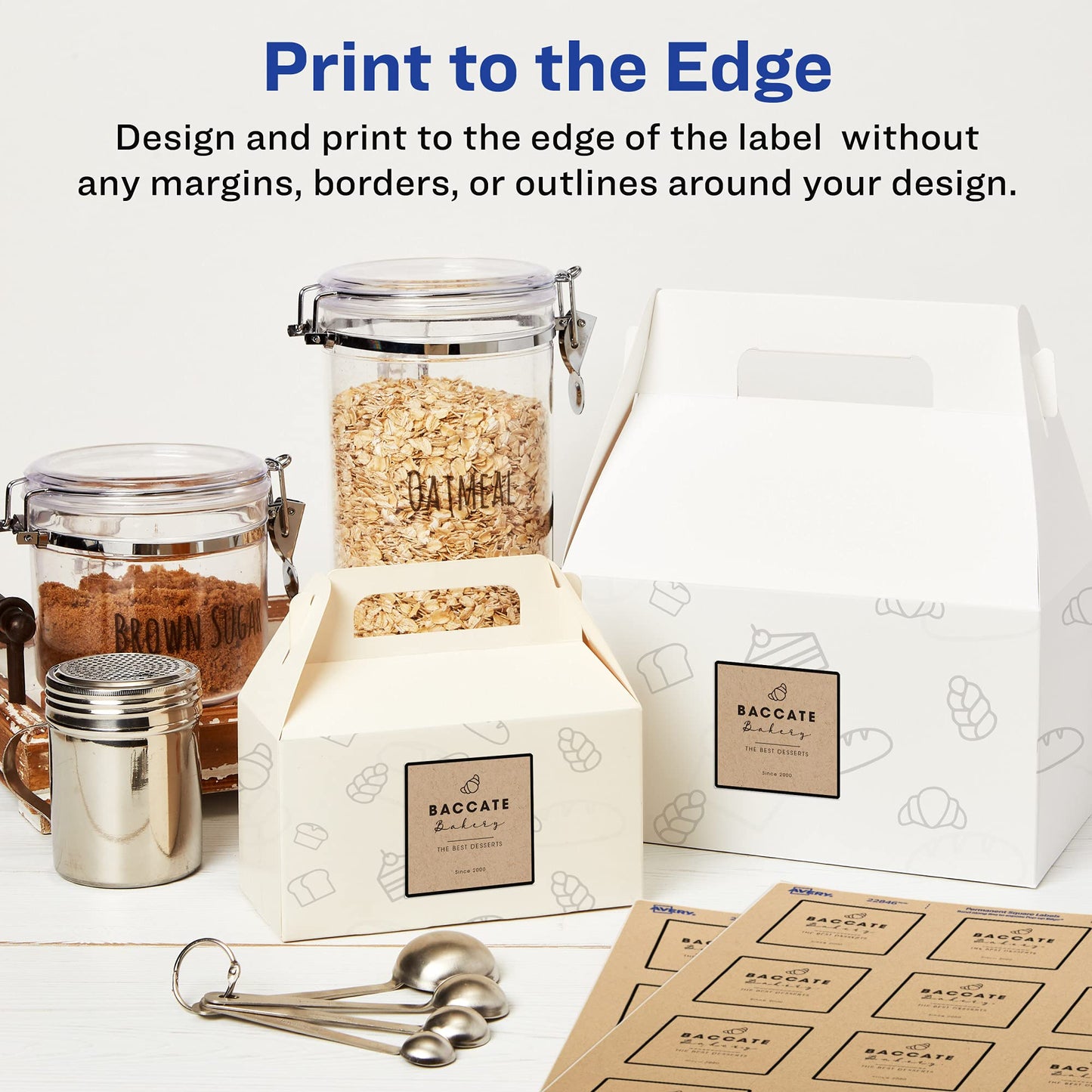 Kraft Brown Print-to-The-Edge Square Labels, Laser/Inkjet