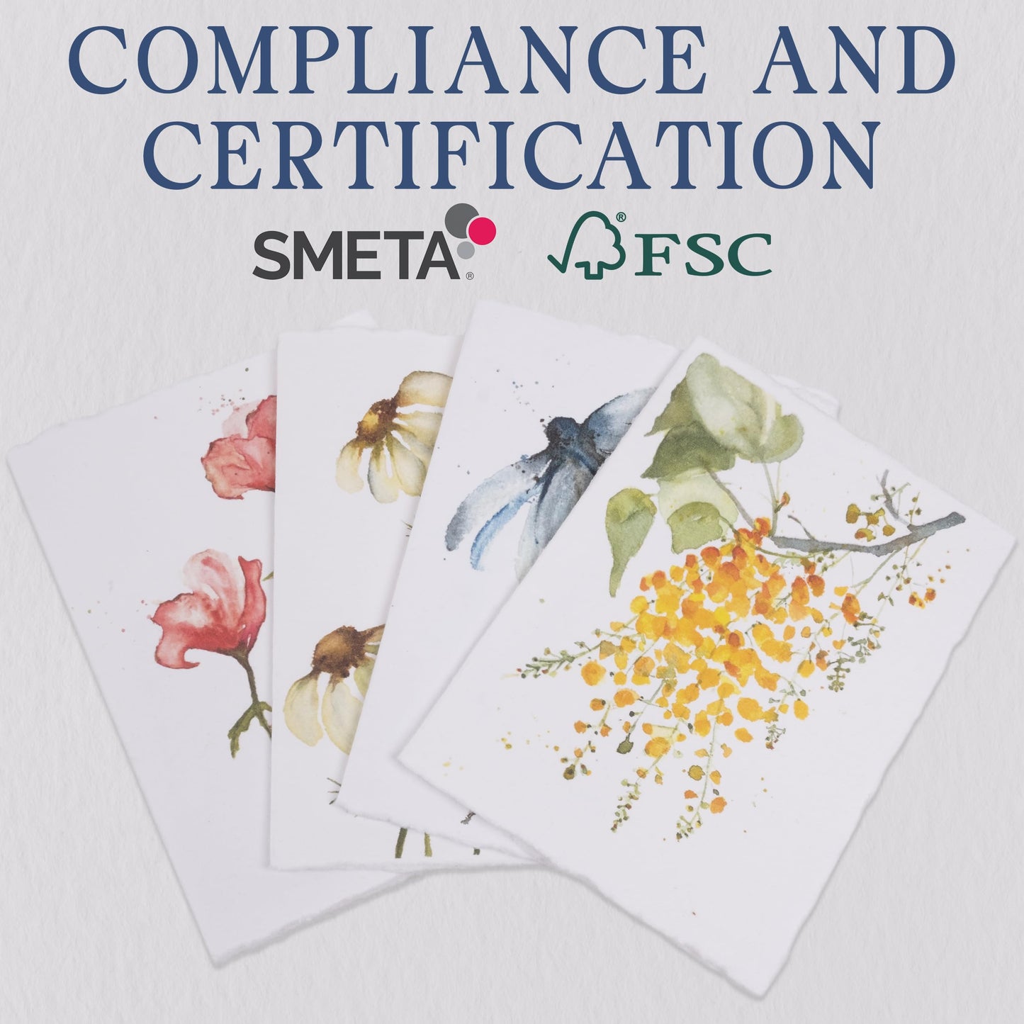 Wanderings Handmade Deckle Edge Blank Greeting Cards & Envelopes with Flower Art - Thick 300 GSM paper– 20 Cards (5 Each of 4 Varieties) for Invitations, Thank You, Get Well and Birthday Cards –5x7"