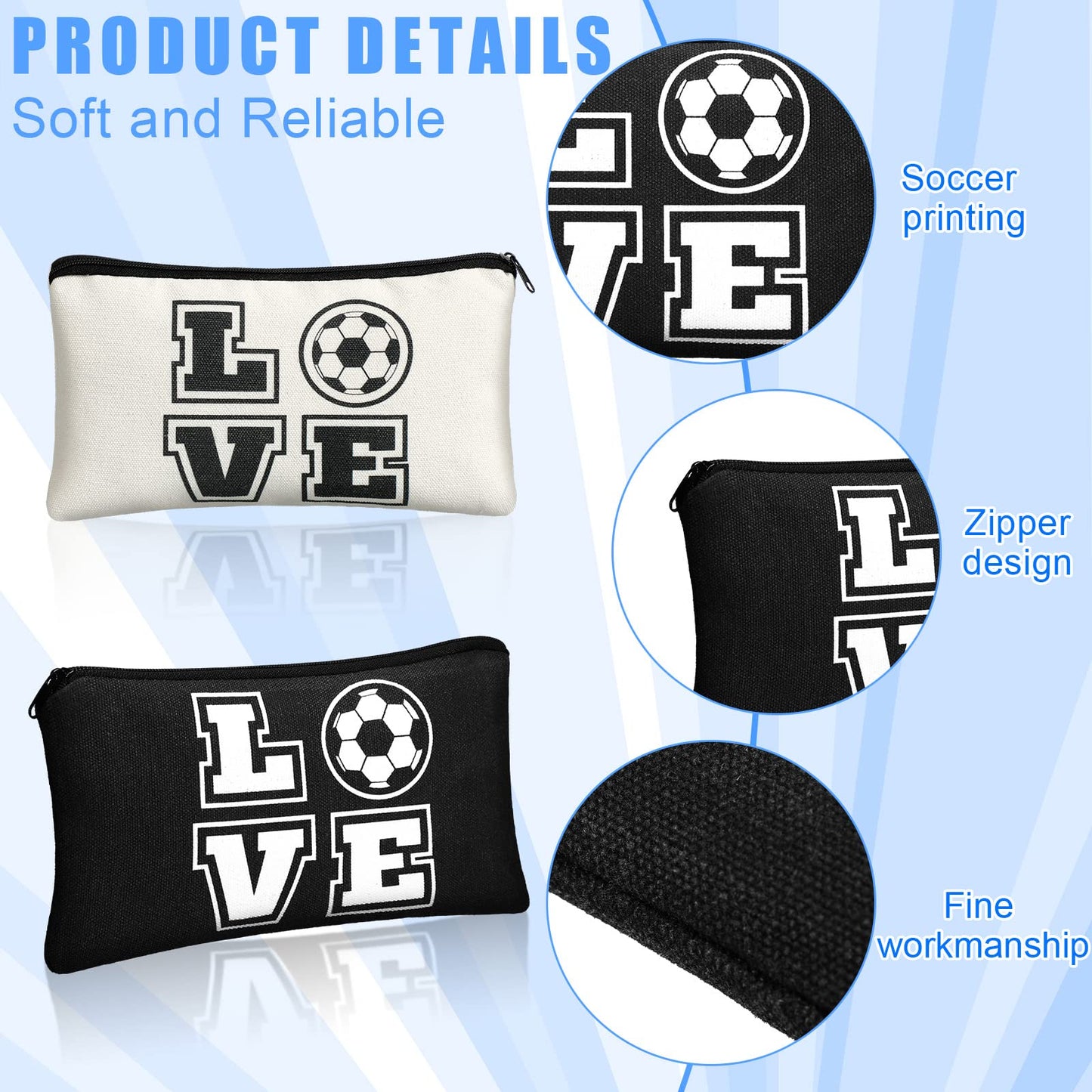 20 Pieces Soccer Makeup Bag Gifts Soccer Cosmetic Travel Bag with Words Toiletry Zipper Pouch Portable for Women Football Lover Players Team Accessories