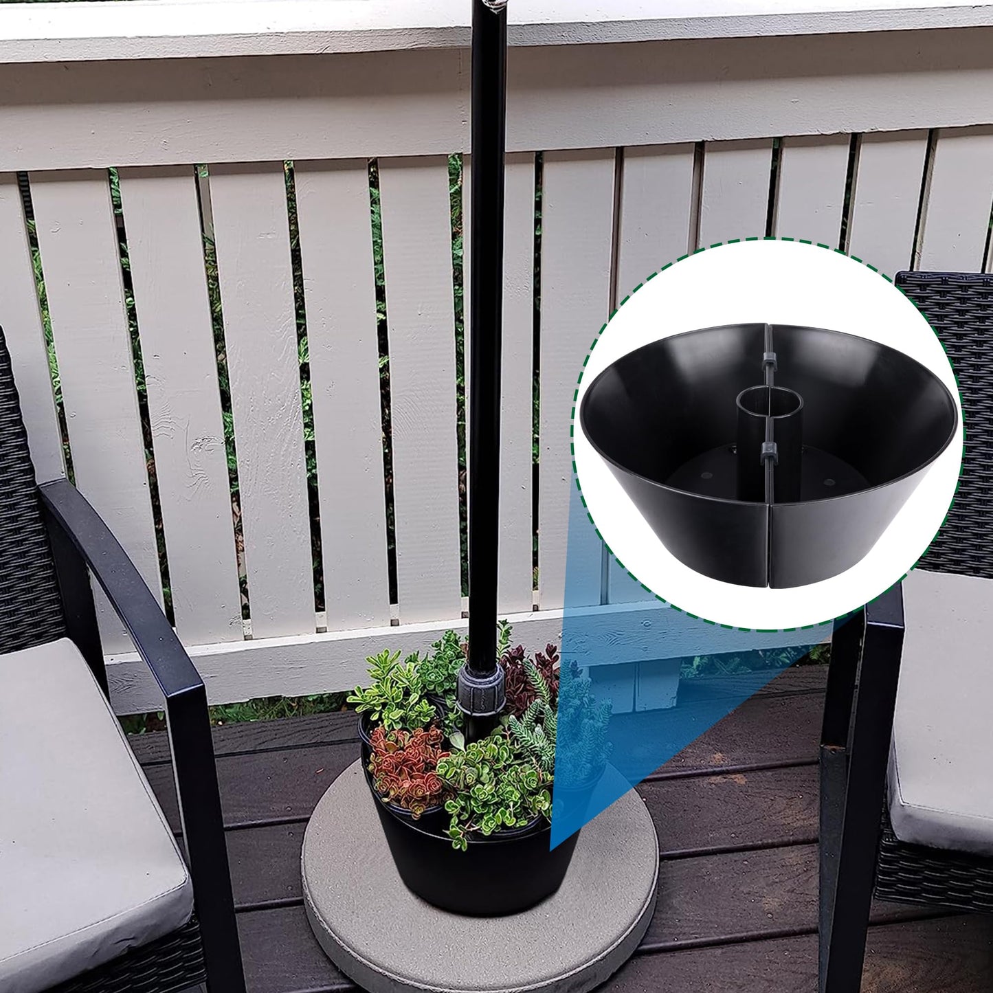 EBaokuup 2 Packs Umbrella Planter for Patio Table, PVC Half Circle Planter Pot Fits Umbrella Poles Up to 2” Diameter Planters Container,Umbrella Flower Pot for Garden Home Plants