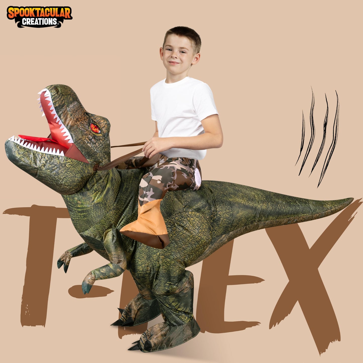Spooktacular Creations T-Rex Inflatable Costume for Kids Digital Printing Ride-On Dinosaur for Halloween Parties Green