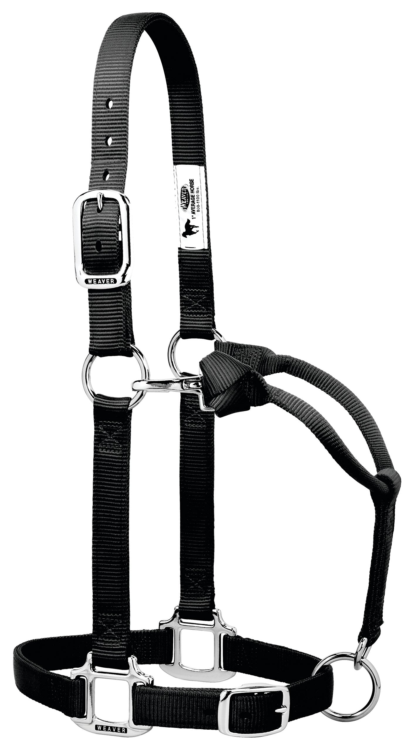 Weaver Leather 35-7376-BK Original Adjustable Nylon Halter with Chrome Plated Hardware, Black, 1" Large Horse