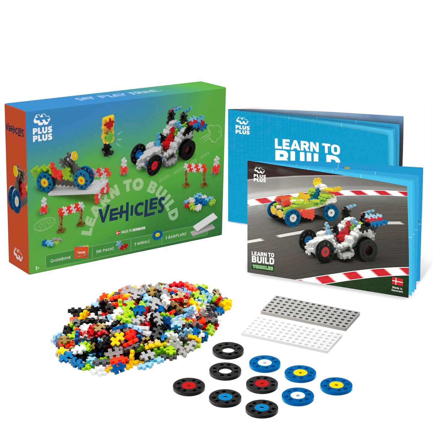 Plus-Plus - Learn to Build Go! Vehicles - 500 Pieces - Creative Building and Construction Set - Mix of Basic Colors in a Box - Kids 5 to 12 Years - P7011, 20mm