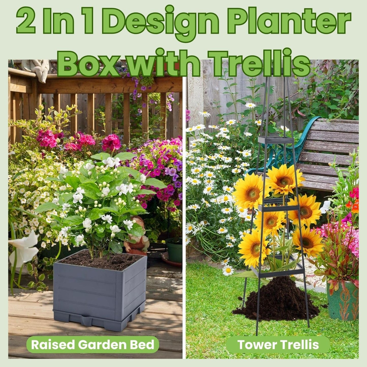 Lancisism 2 Pack Raised Garden Bed Tomato Planter with Trellis - 57" Self Watering Planter Box for Climbing Plants Vegetables Flowers for Patio Greenhouse Outdoor Indoor