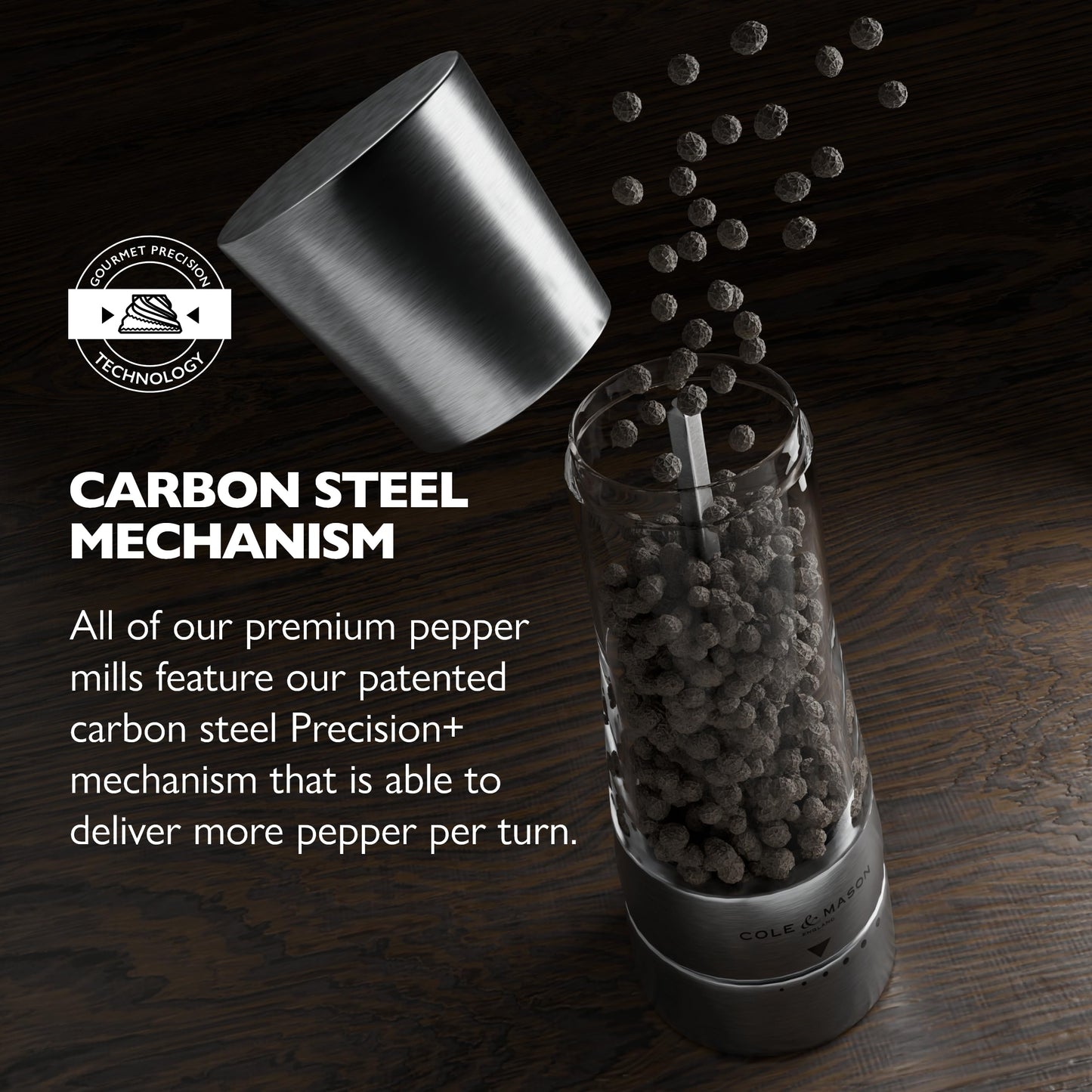 Cole & Mason Derwent Pepper Grinder - Stainless Steel Mill Includes Gourmet Precision Mechanism and Premium Peppercorns