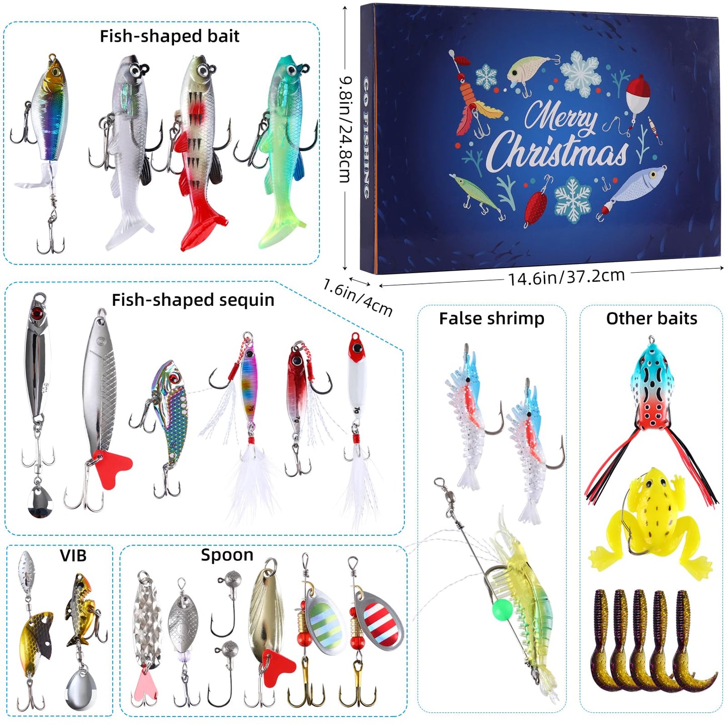 AnExer Advent Calendar Fishing - 24 Days of Christmas Countdown Calendar Fishing Lures Set for Fisher Men Adults Teens, Xmas Surprise Gifts for Father, Grandpa, Brother and Boyfriend