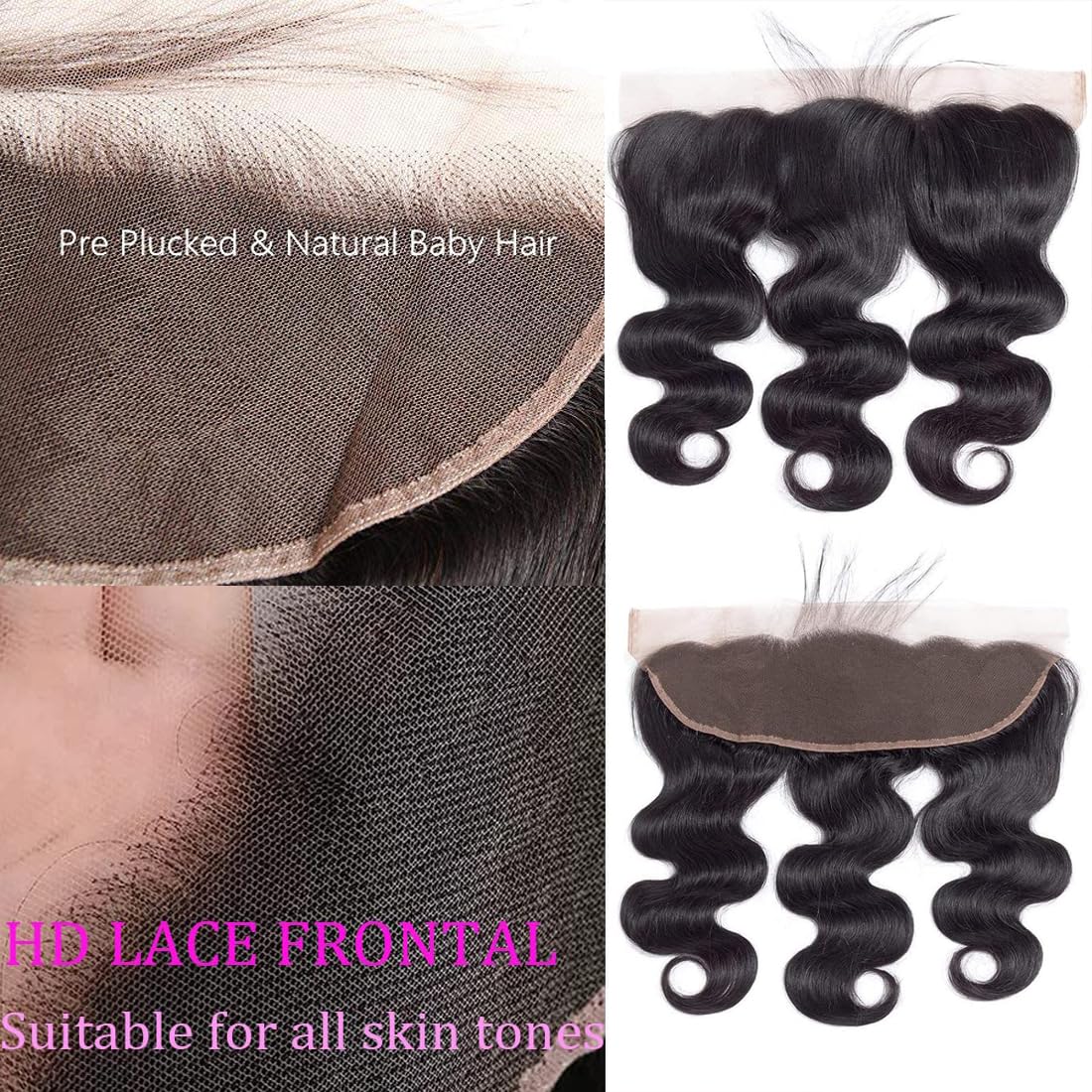 13x4 Body Wave Lace Frontal Closure Human Hair Ear to Ear HD Lace Frontal 180% Density Free Part Full Lace Frontal Brazilian Virgin hair (13x4 Body Wave, 22 Inch)