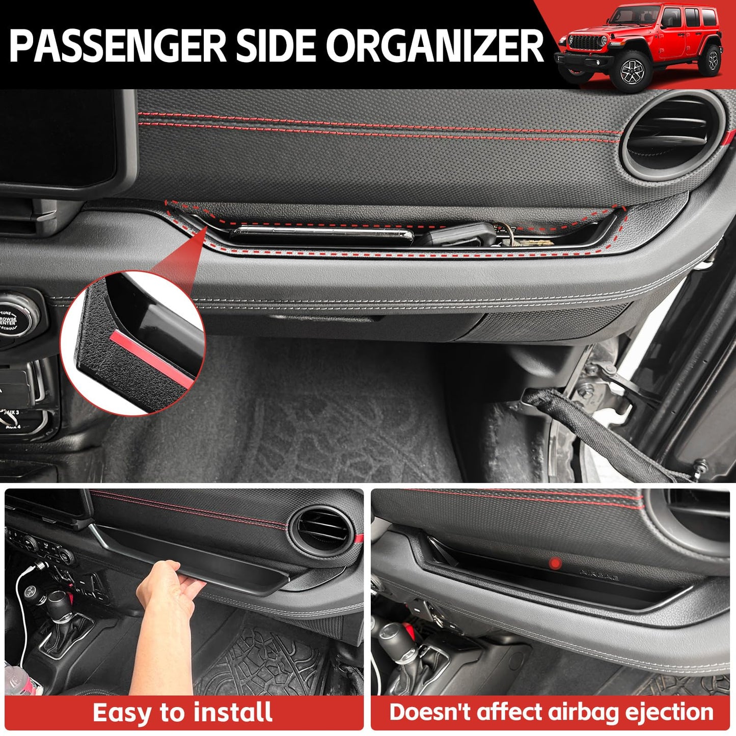 Utiiy Center Console Organizer for 2024 2025 Jeep Wrangler JL JLU 4XE/Gladiator JT Gear Shift Console Side Tray GrabTray Passenger Hanging Armrest Storage Box for Wrangler&Gladiator(24+ 4-piece)