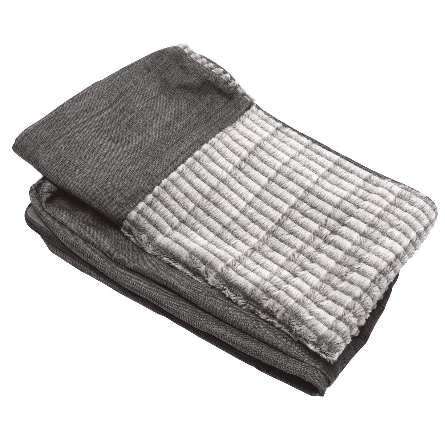 Furhaven Replacement Dog Bed Cover Luxe Faux Fur & Performance Linen Sofa-Style, Machine Washable - Charcoal, Jumbo (X-Large)