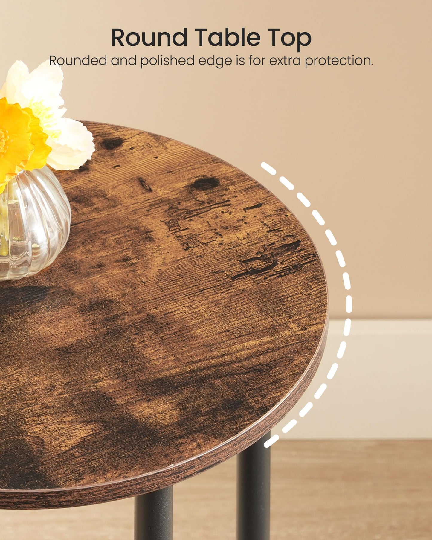 CHOEZON Round Side Table, 2-Tier End Table, Small Round Nightstand with Sturdy Metal Tube, Industrial Coffee Table, for Living Room, Bedroom, Rustic Brown and Black TBZ01BF