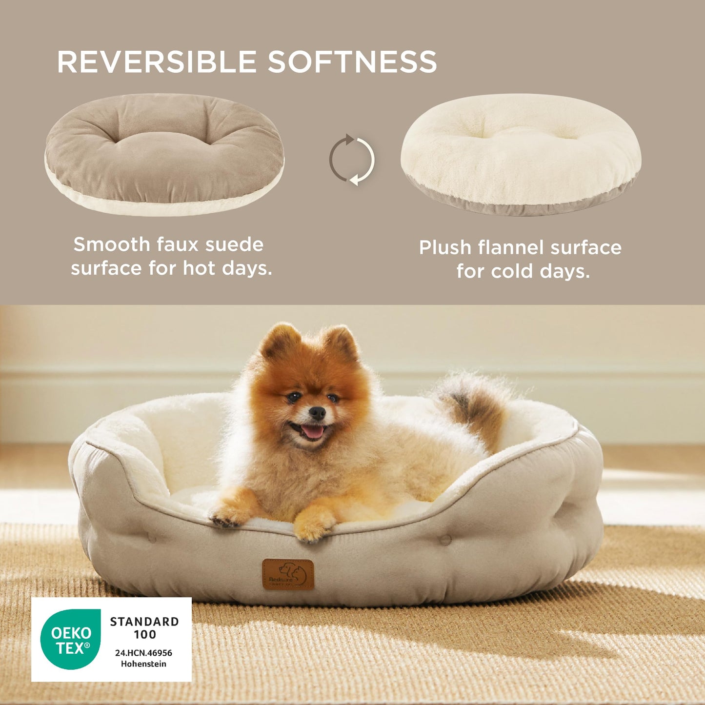 Bedsure Small Dog Bed for Small Dogs Washable - Round Cat Beds for Indoor Cats, Round Pet Bed for Puppy and Kitten with Slip-Resistant Bottom, Camel, 25 Inches