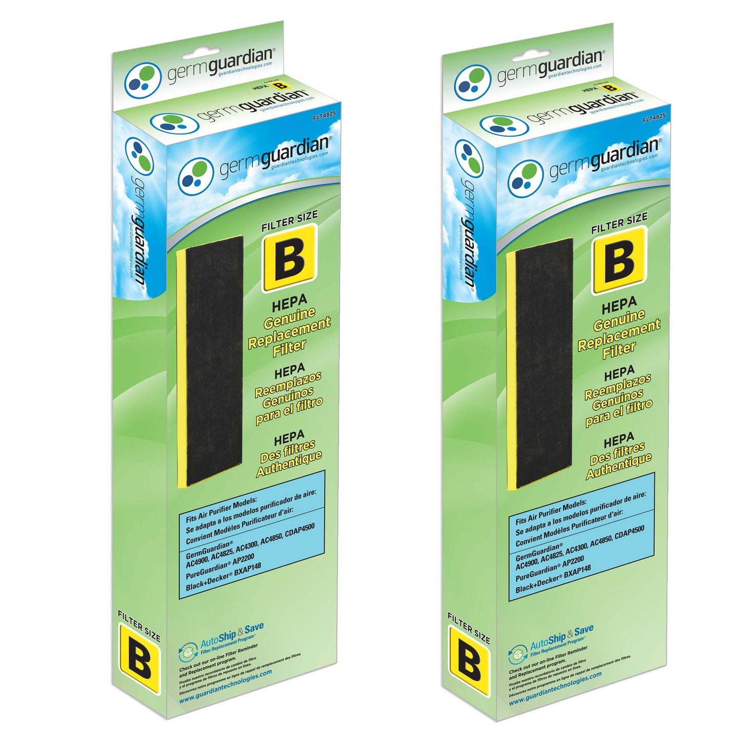Germ Guardian FLT48252PK HEPA Genuine Air Purifier Replacement Filter B Multi-Pack for GermGuardian AC4300BPTCA, AC4900CA, AC4825, AC4825DLX, AC4850PT, CDAP4500BCA, CDAP4500WCA and More, 2-Pack
