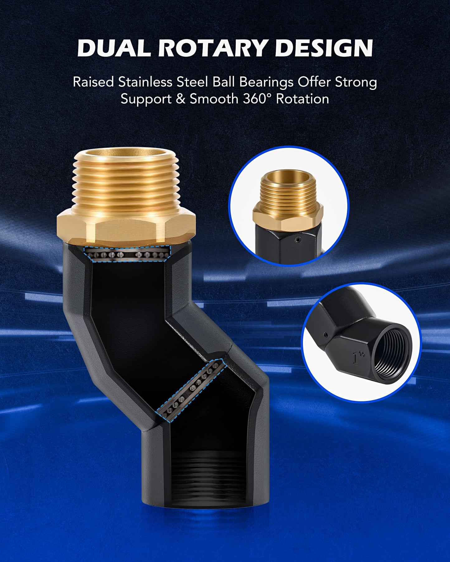 Orion Motor Tech 1" NPT Fuel Hose Nozzle Connectors, Fuel Transfer Nozzle Swivel Set of 2, Multi Plane 360 Rotating Fuel Tank Connectors, Powder Coated Fuel Hose Nozzle Adapter for Gas Diesel Kerosene