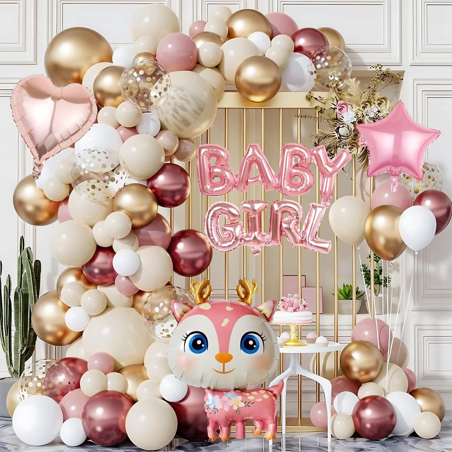 165PCS Rose Pink Baby Shower Party Decorations For Girl- Rose Gold Balloons Boxes with Baby Letters,"baby girl "for Baby Shower, Fringe Curtain Gender Reveal,Birthday Party
