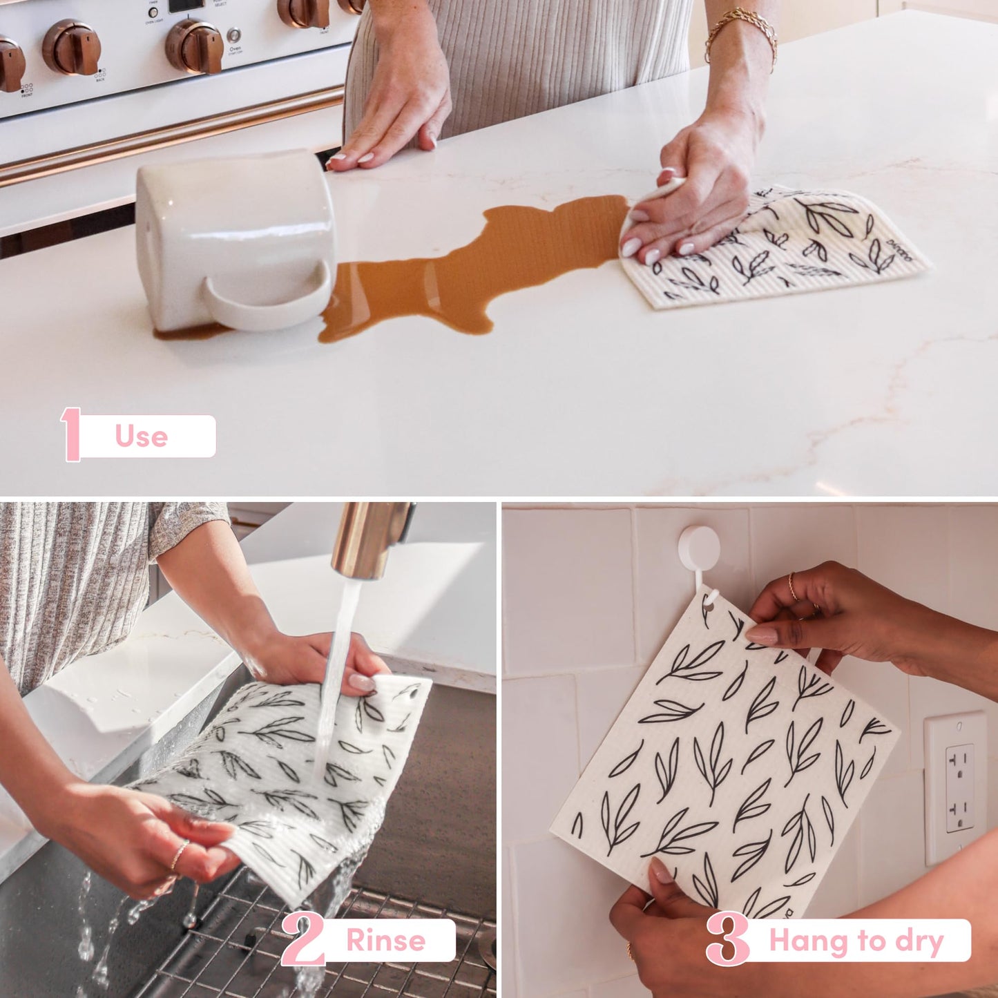 Papaya Reusable Paper Towels 4-Pack - 4 Sheets + 2 Hooks, 1 Sheet Replaces 17 Rolls, Quick Drying, No Odor, Washable Kitchen Cloth, Sustainable Dish Sponge, Eco Friendly Gift (The Wanderer)