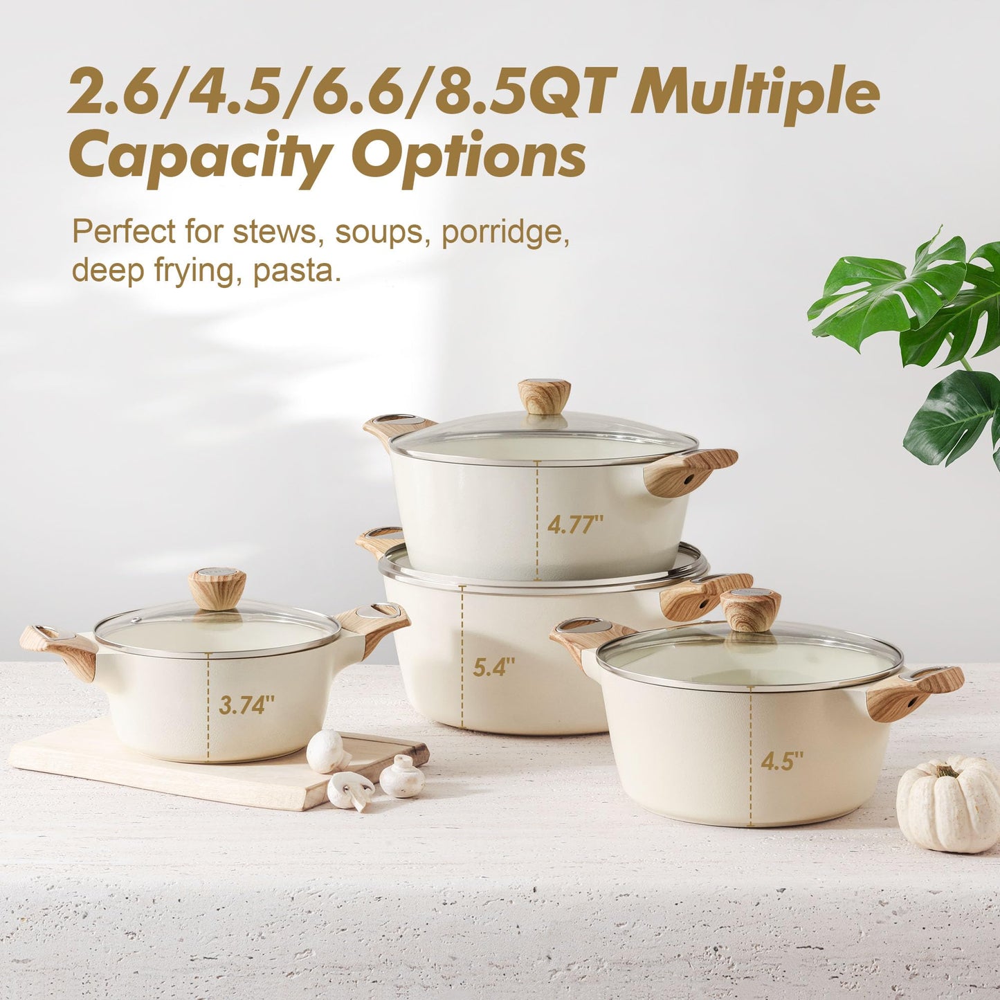 SENSARTE Ceramic Nonstick Stock Pot with Lid, 2.6 QT Soup Pot Casserole Pot, Non-Toxic Healthy Pasta Pot, Large Cooking Pot Stew Pot, Induction Compatible, PFOA PFAS PTFE Free, White