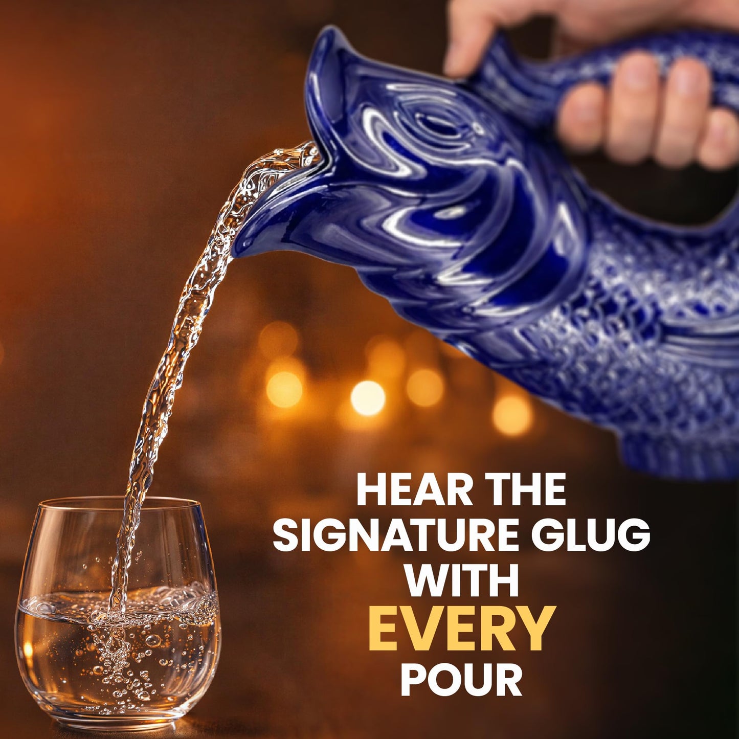 Glug Jug The Bubble Jug® Surf Blue 50 fl oz 1.5L Litre Extra Large Gurgle Pitcher Jug Fish Shaped Decorative Ceramic Glugging Cocktail, Water and Gin Jug and Gurgling Carafe Pot