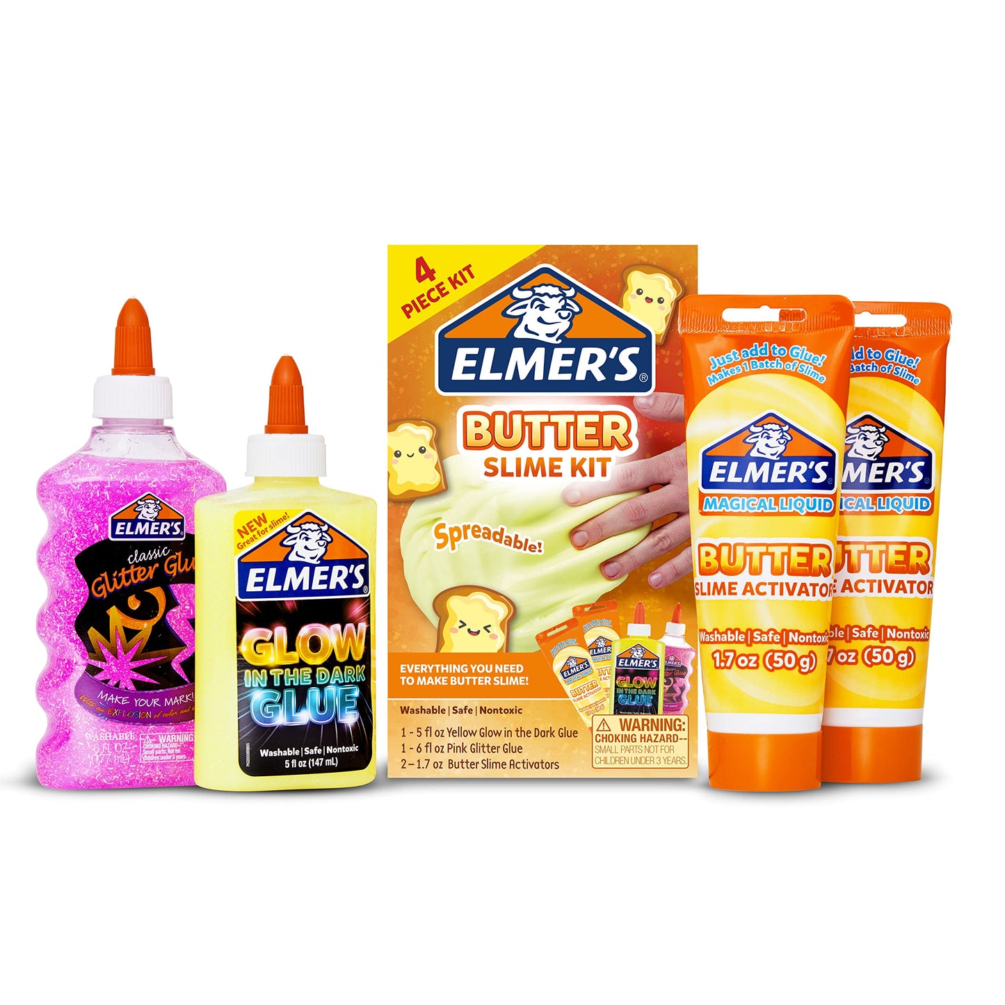 Elmer's Butter Slime Kit, Includes Glow in The Dark and Glitter Glue, Slime Activators, Washable, Safe, Nontoxic, 4 Piece Kit - Ideal for Kids, Activity Time, Classroom, Party, Gifts