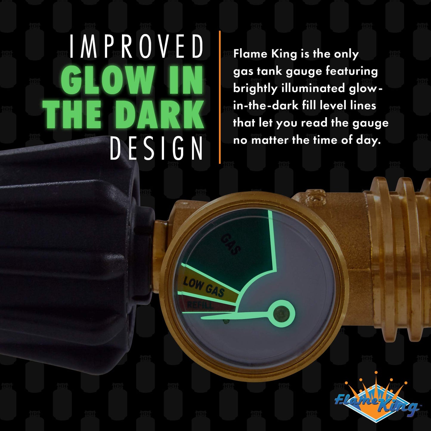 Flame King Propane Tank Gauge Level Indicator, Leak Detector Gas Pressure Meter, Color Coded & Glows in The Dark, Universal for All Cylinders, Solid Brass (2-Pack)