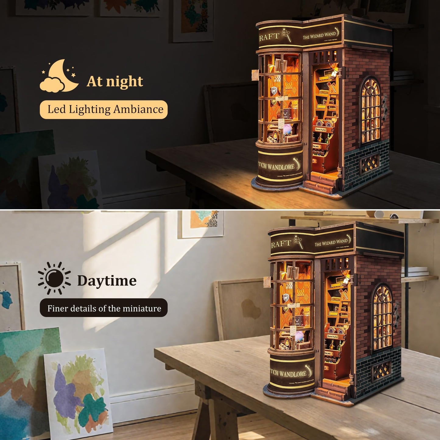 Book Nook Kits for Adults: SUNNINO Book Nook Kit Model Kits Craft Kits for Adults - DIY Miniature House Kit for Bookshelf Booknook Tiny House with Sensor Led Light