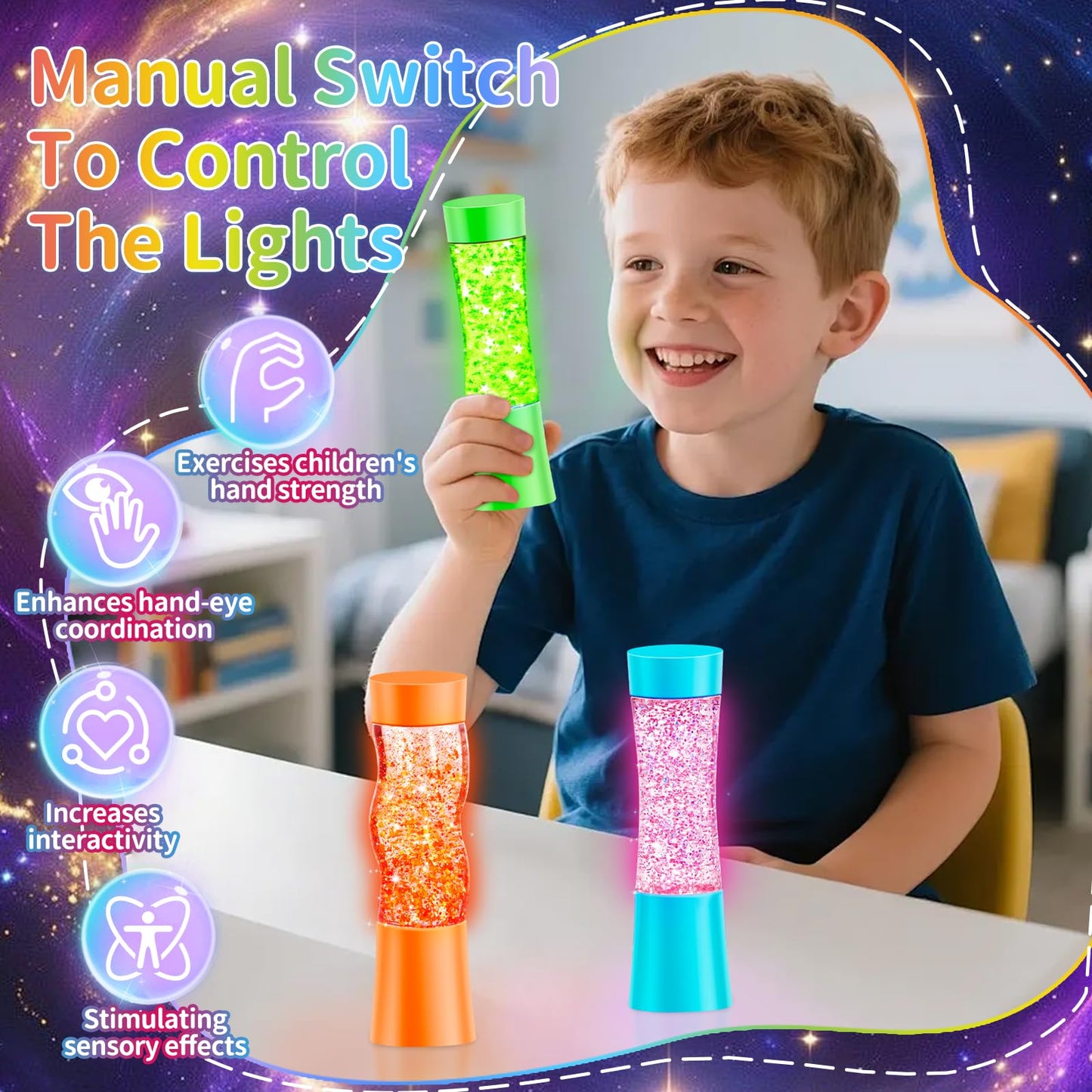 Subao 3 Pack Sensory Toys, Light-Up Sensorys Fidget Tubes Toy for Autism & ADHD, Autism Sensory Products, Autistic Claming Fidget Toys, Anxiety Stress Relief Gifts for Kids Teenagers Adults Boys Girls