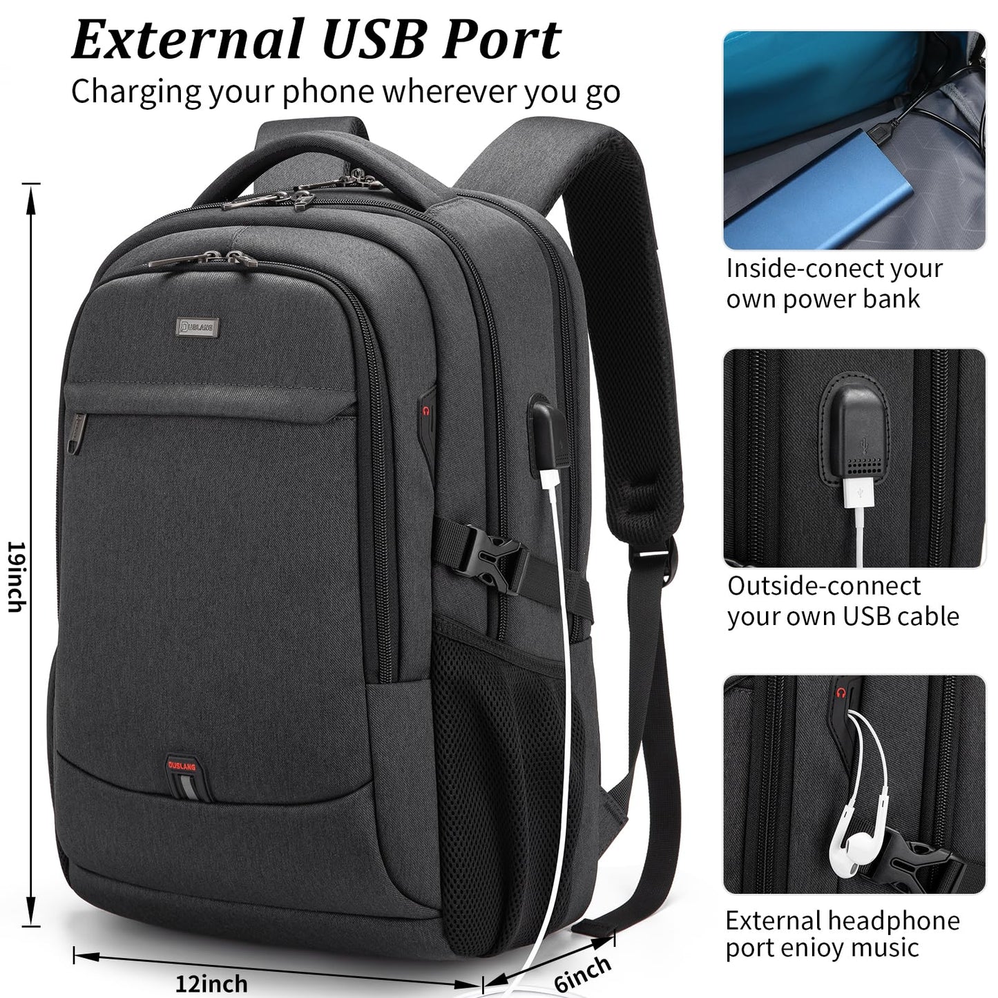 DUSLANG Laptop Backpack for Travel Water Resistant College Backpack for Men/Women Laptop Bag with USB Charging Port, Green-a, 17 Inch, Travel