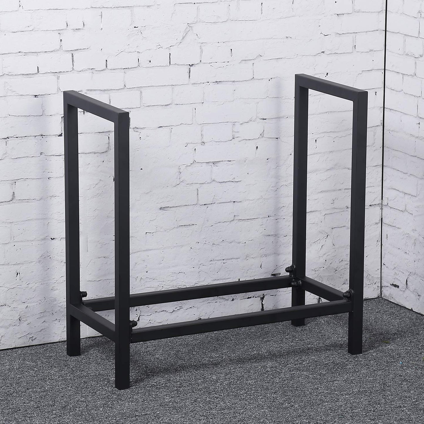 MBQQ Industrial Rustic 24" Firewood Log Rack for Home Fireplace Decoration, Indoor/Outdoor Wrought Iron Firewood Holder, Metal Lumber Storage Rack, Black