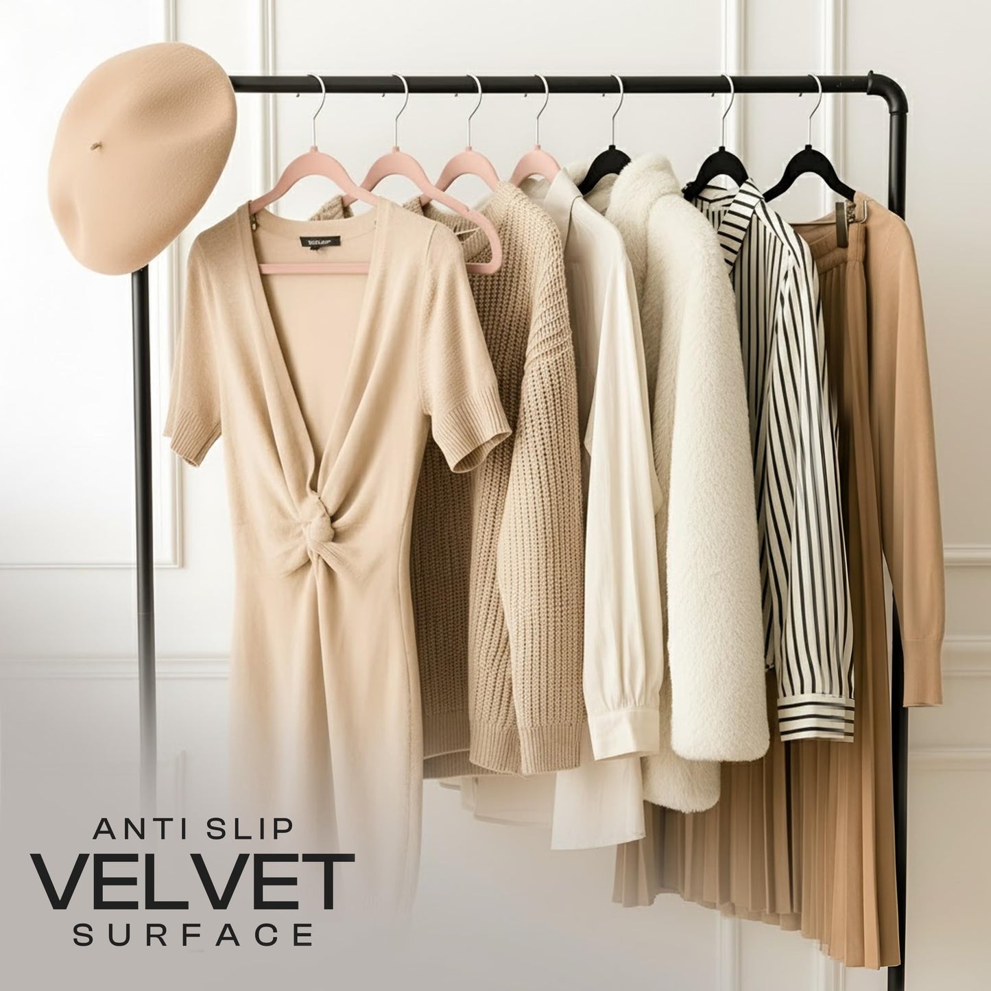 Utopia Home Velvet Hangers 50 Pack, Heavy Duty, Non-Slip, Space Saving Felt Clothes Hangers with 360° Hook & Notches (Pink)