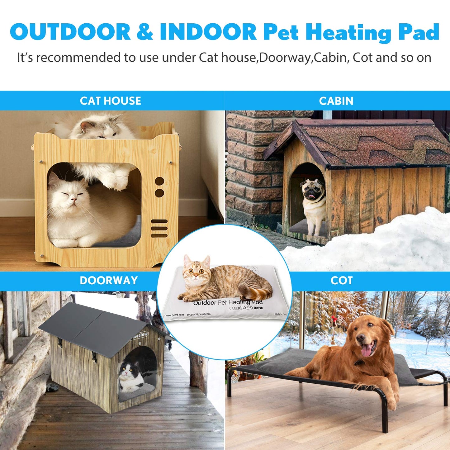 PETNF Outdoor Heated Pet Bed with Waterproof Cover,Pet Heating Pads for Dog,Soft Electric Blanket Auto Temperature Control,Heating Mat for Dog House Cabin Cot Doorway,Rescue Cats