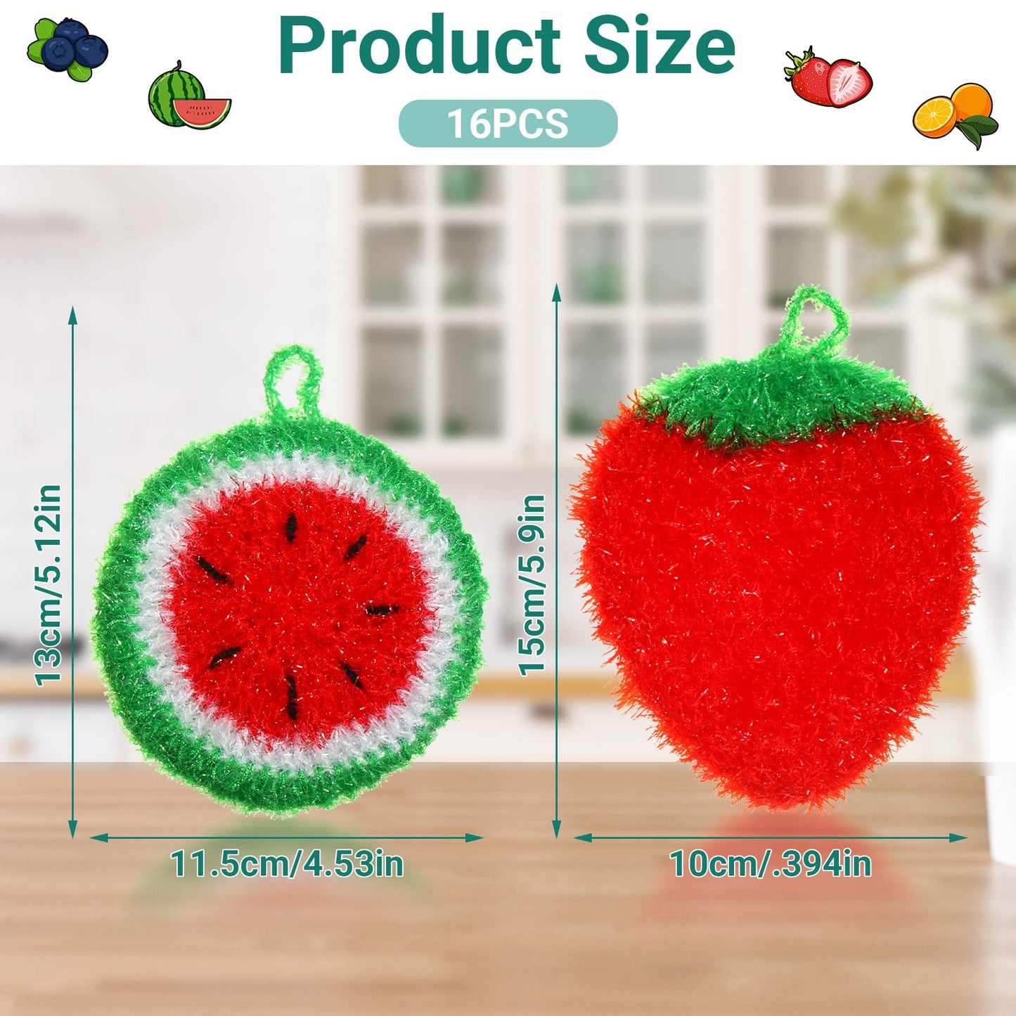 Kenning 16 Pcs Fruit Dish Scrubber Non Scratch Dish Washing Scrubbers Reusable Kitchen Household Cleaning Tools for Dishwashing Washing Dishes Cookware Tubs Sinks