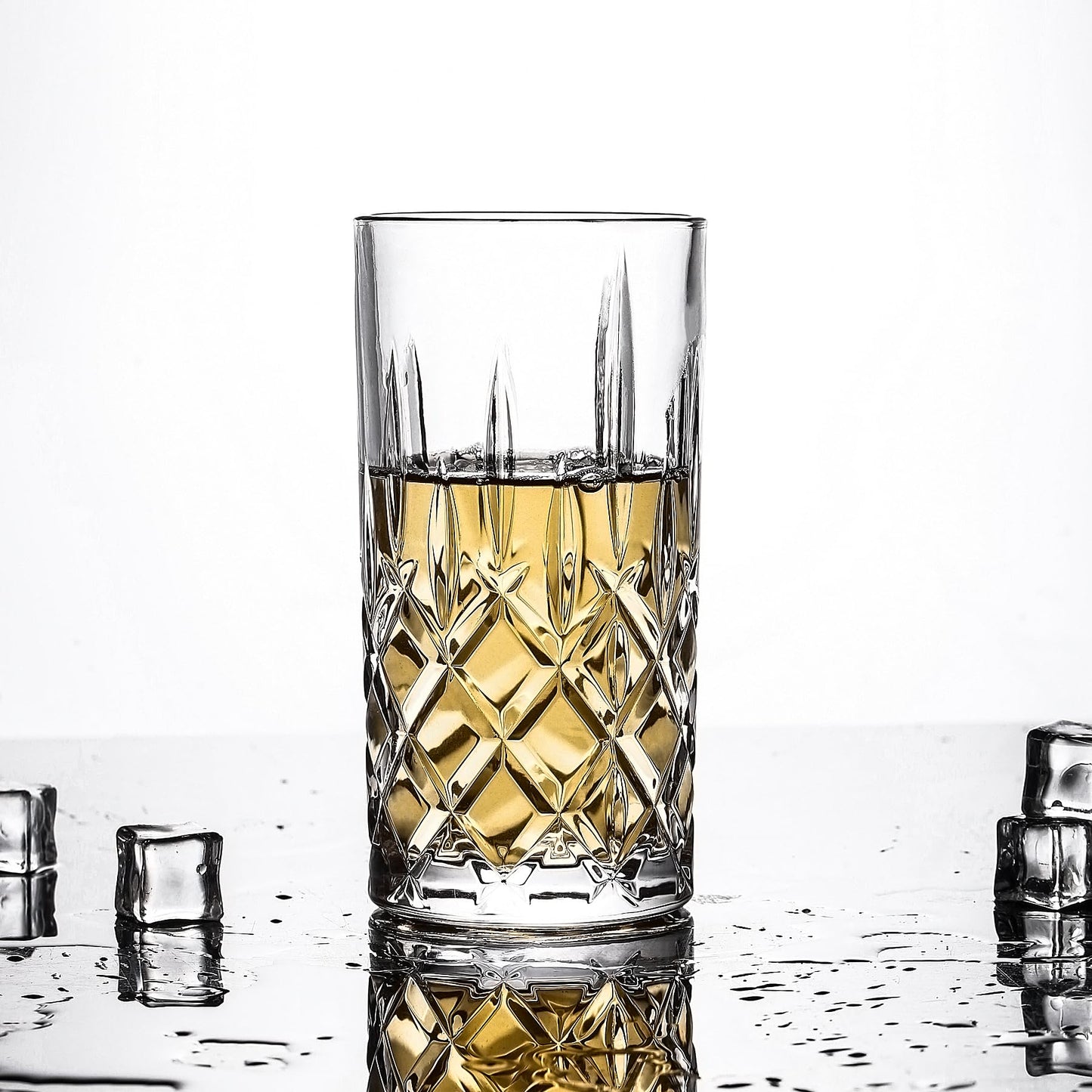 Binsakao Highball Glasses Collins Tall Beverage Set of 6, 423ml Cups Glassware for Drinks, Water, Beer, Soda (Heavy Weight)