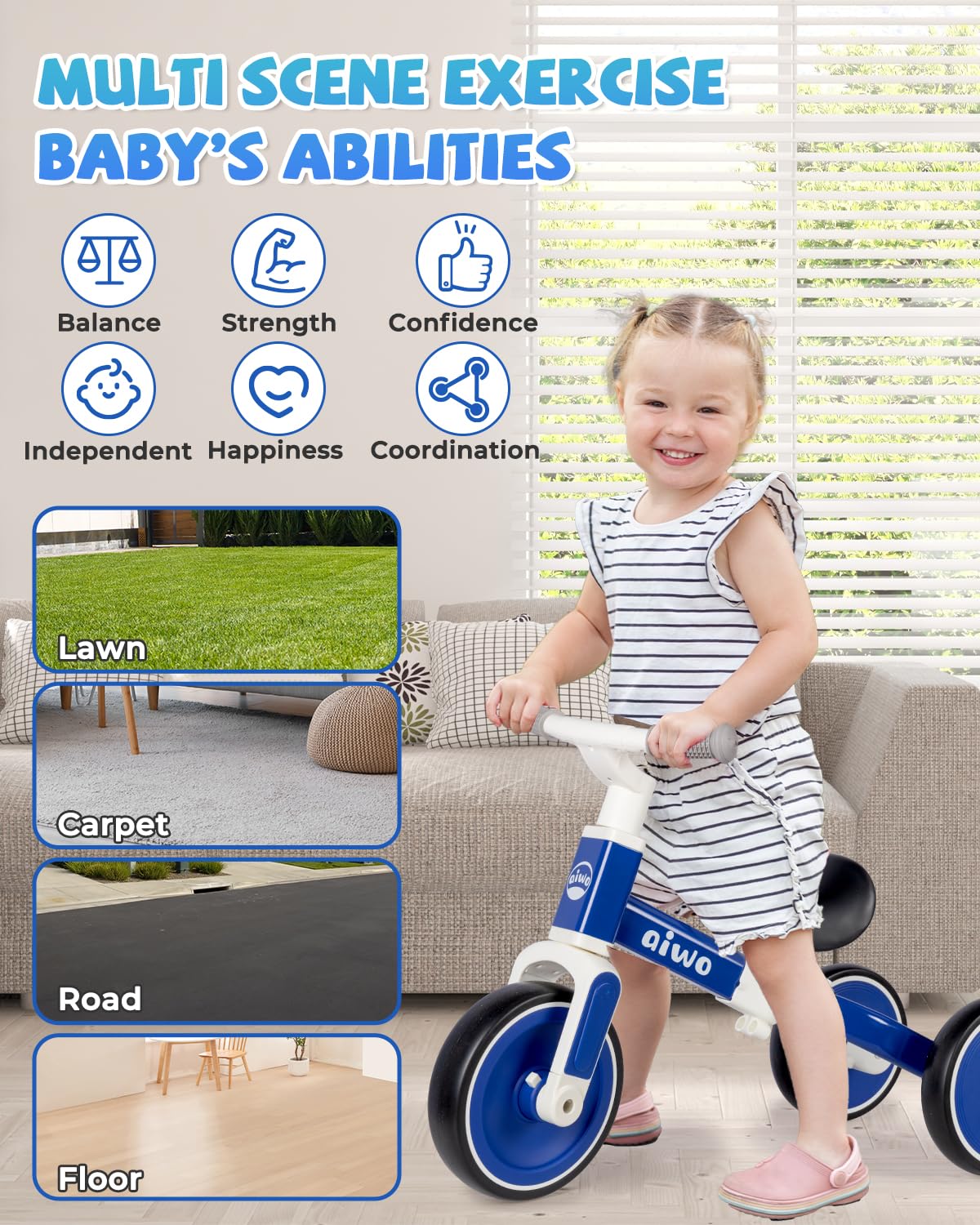 aiwo 4in1 Tricycle for Toddlers 1-3, Toddler Balance Bike for 1 to 4 Year Old Boys Girls First Gift, Ride-on Toys Toddler Bike Kids Tricycle