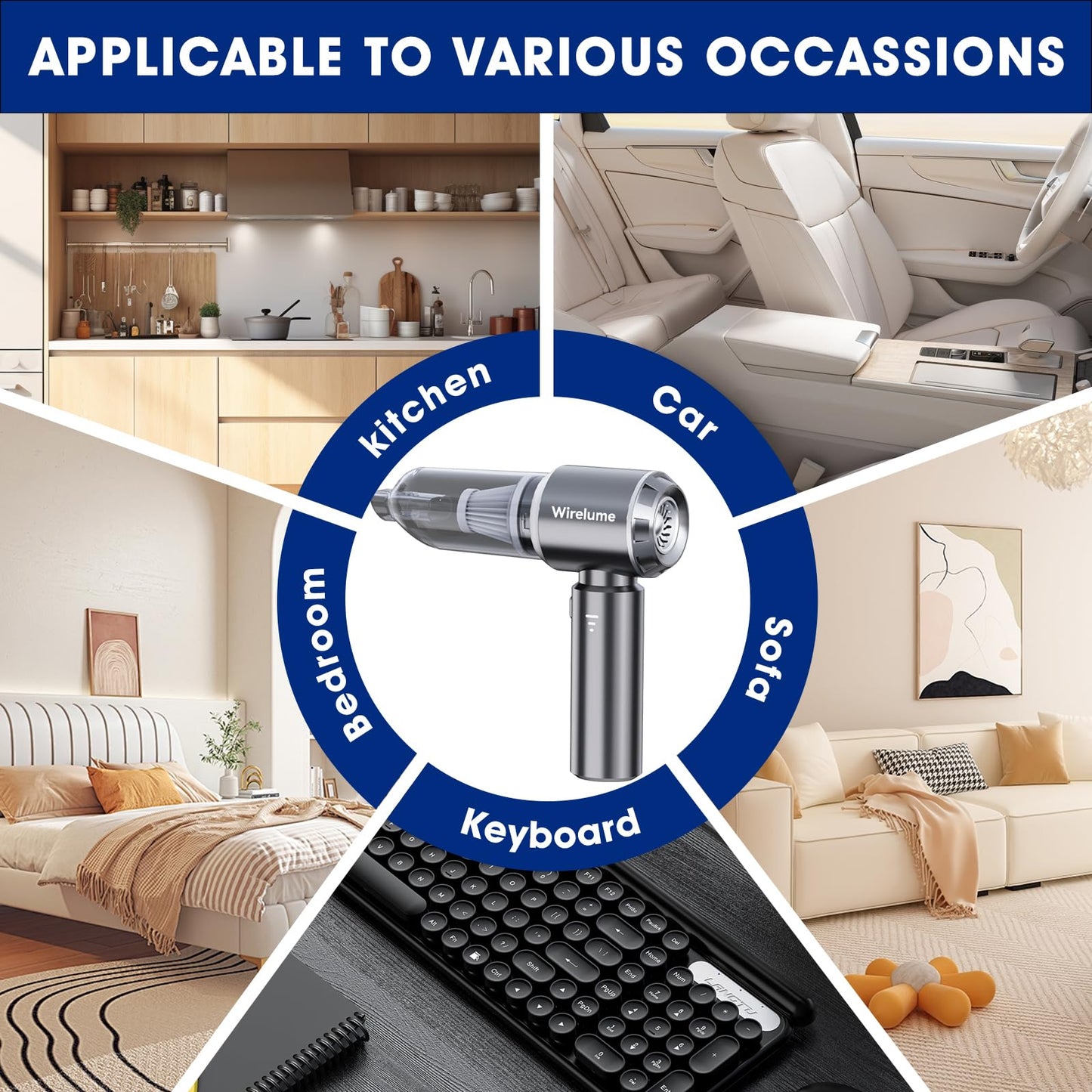 Handheld Car Vacuum Cleaner Cordless 22000Pa Strong Cyclonic Suction Blowing Brushless Motor Cordless Portable Mini Car Vacuum Powerful Rechargeable Lightweight for Pet Hair Vehicle Home Office Grey