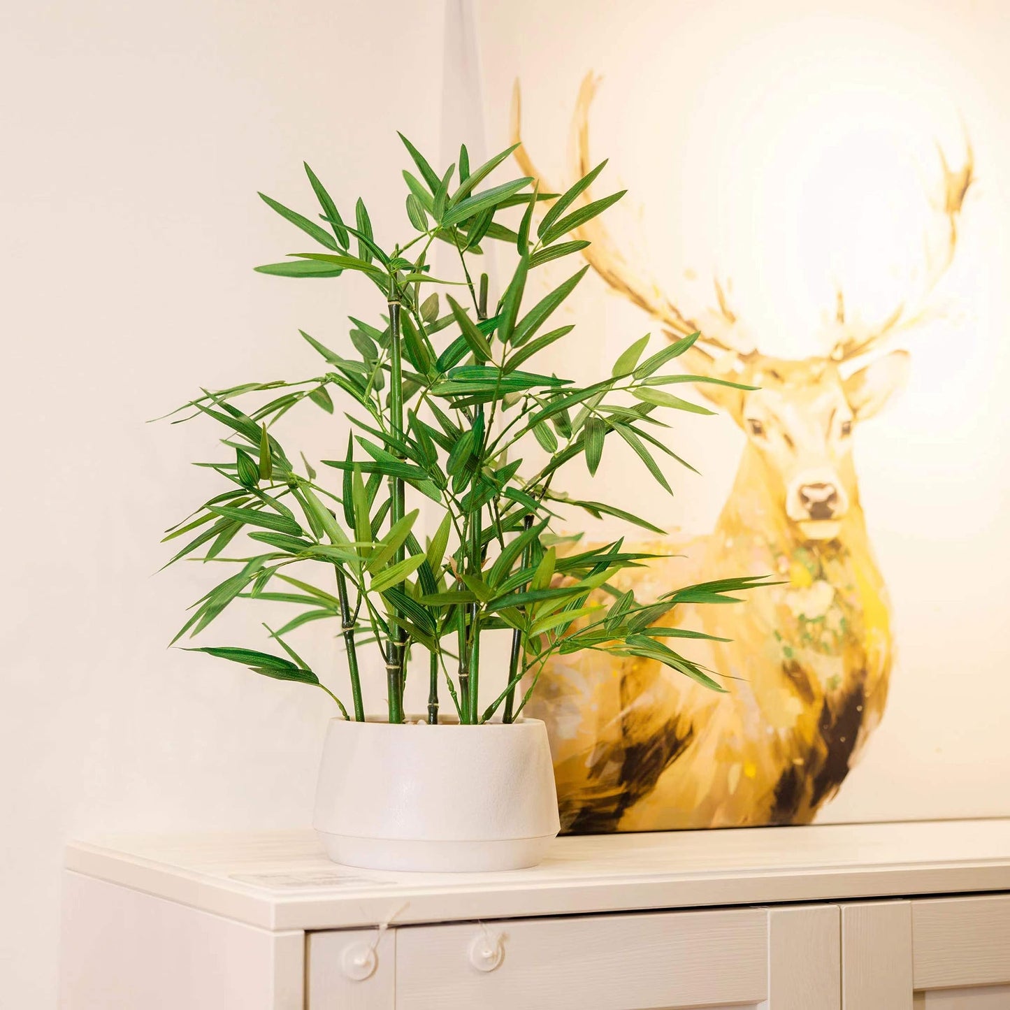 365 Blooming Decor 18 inch Tall White Potted Faux Bamboo Plant- Luxury Artificial Bamboo Tree in White Pot for Home, Office, Kitchen, Indoor Decor, Money Tree, Lucky Bamboo Tree. (Canadian Owned!)