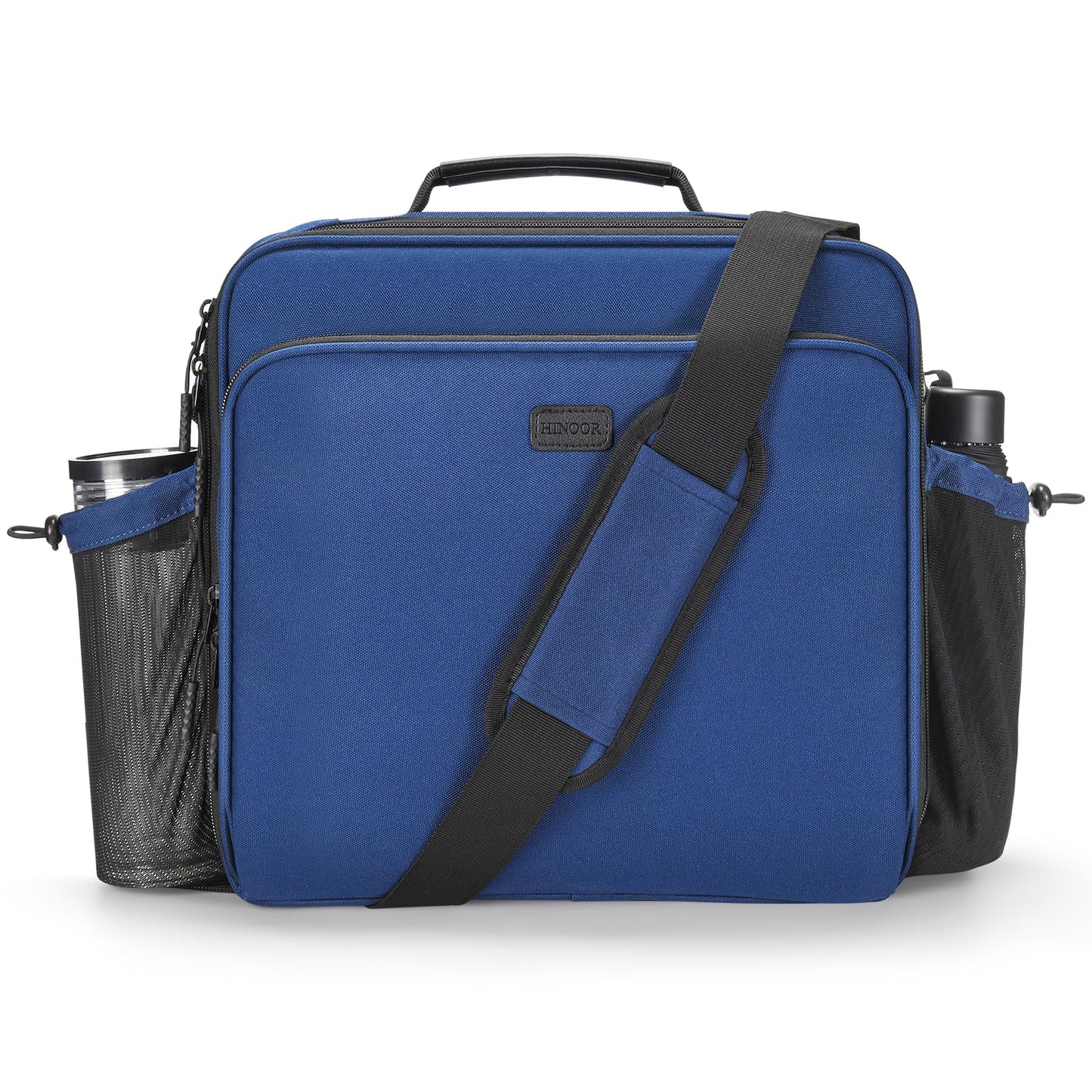 HINOOR 3 Inch 3-Ring Zipper Binder with Water Bottle Holder, D-Ring Zip Up Binder with Shoulder Strap, 700 Sheet Capacity, Compatible with 13" MacBook/Tablet, for School, Office (Dark Blue)