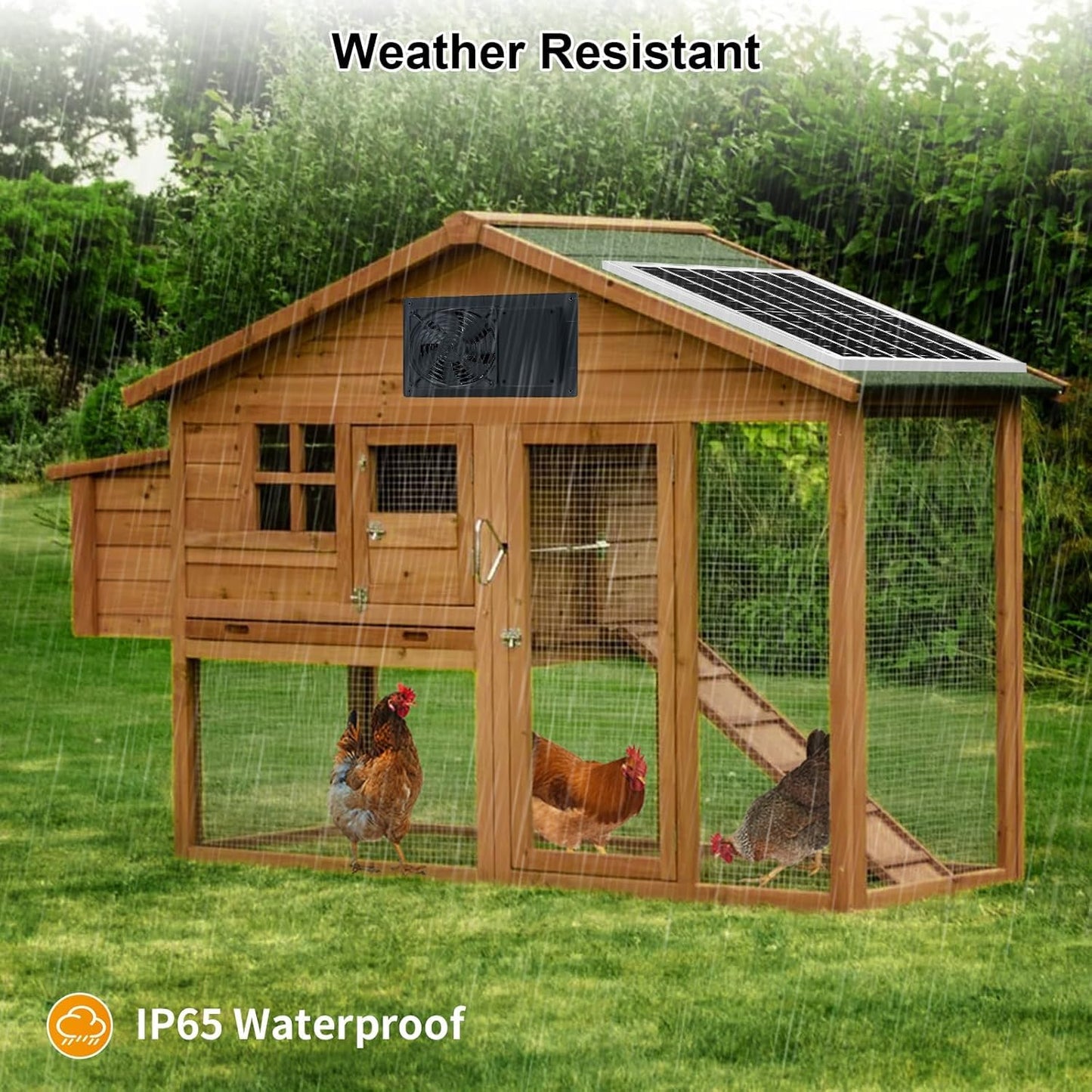 Solar Exhaust Fan with 6000mAh Battery & 3H/6H Timer – IP65 Waterproof, Quiet Solar-Powered Airflow System for Greenhouses, Chicken Coops, Dog Kennels, and Outdoor Sheds (Includes 16.4FT Cable) (1)
