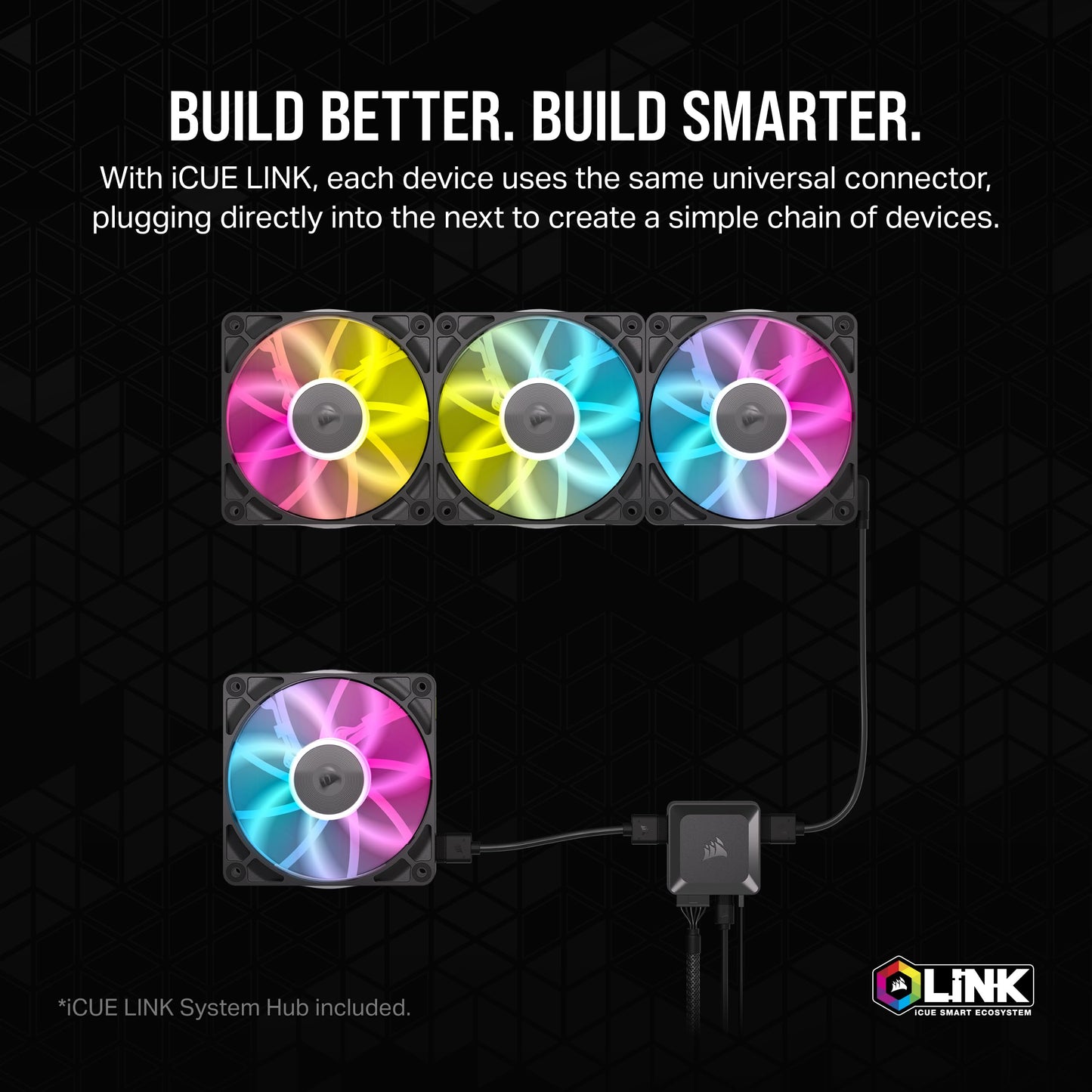 CORSAIR iCUE Link RX120 RGB 120mm PWM Fans with iCUE Link System Hub - Magnetic Dome Bearing - Triple Pack - Black