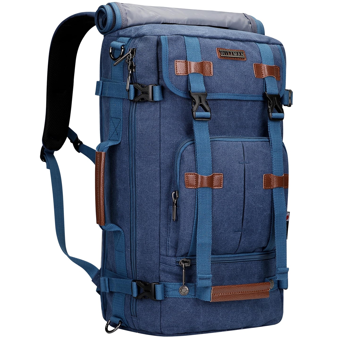 WITZMAN Canvas Backpack Vintage Travel Backpack Large Laptop Bags Convertible Shoulder Rucksack(A519-1 Classic Blue)