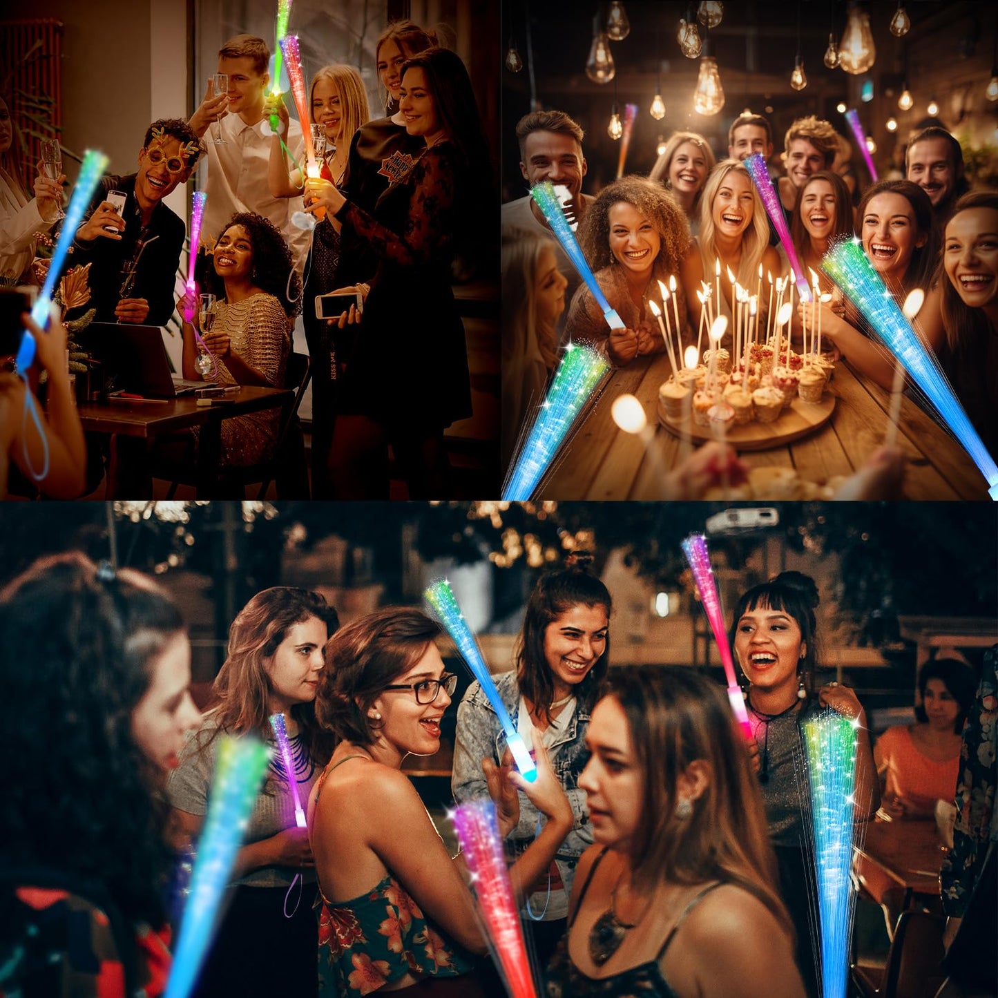 SHQDD 28 PCS Glow Fiber Wands, LED Party Favors, LED Light Wands, Glow in The Dark Party Supplies, LED Flashing Sticks, Fiber Optic Light Wand Stick for Party, Wedding Favors