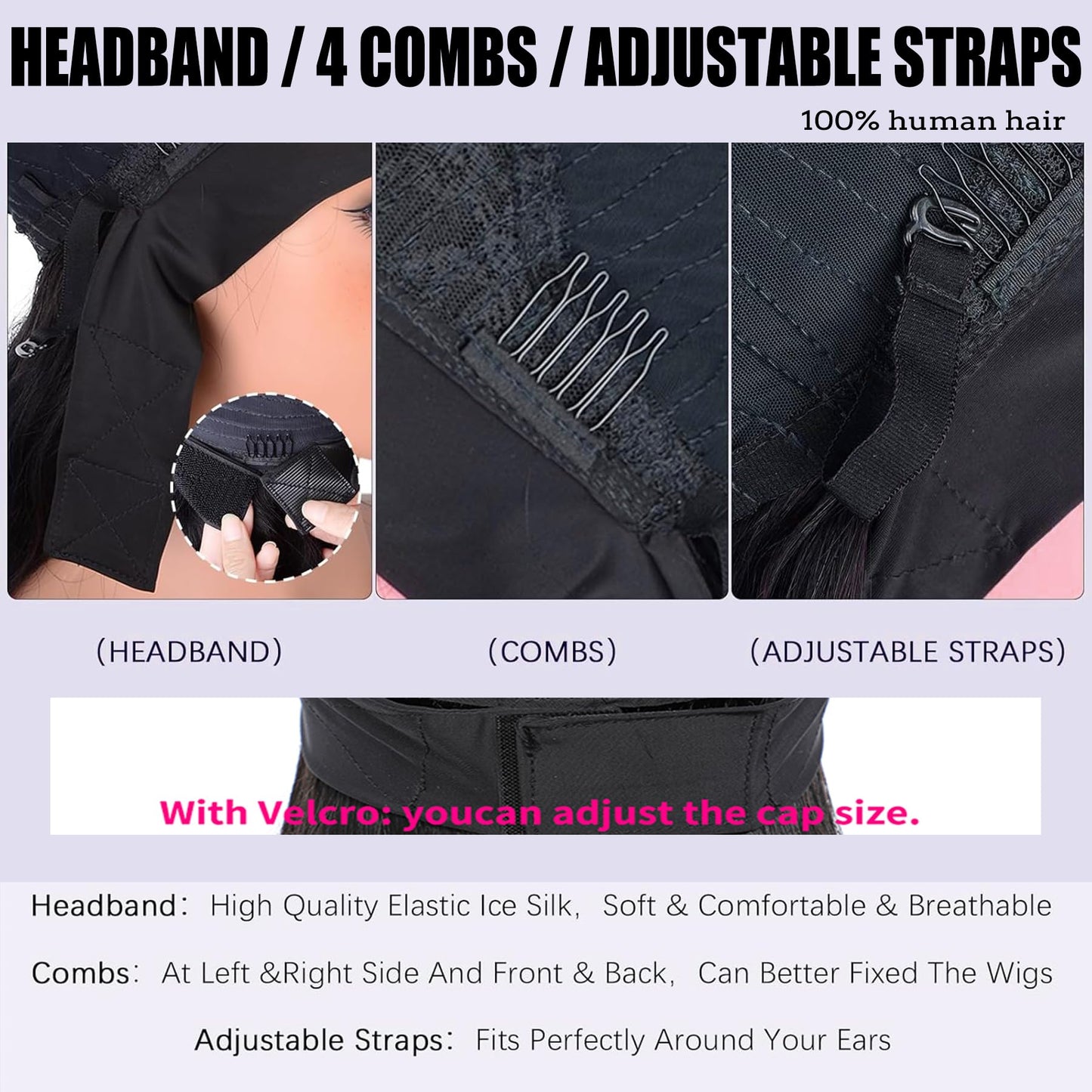 Straight Headband Wig Human Hair Wear and Go Glueless Wigs 150% Density Machine Made No Lace Headband Wig 20 Inch Natural Color Brazilian Virgin Hair