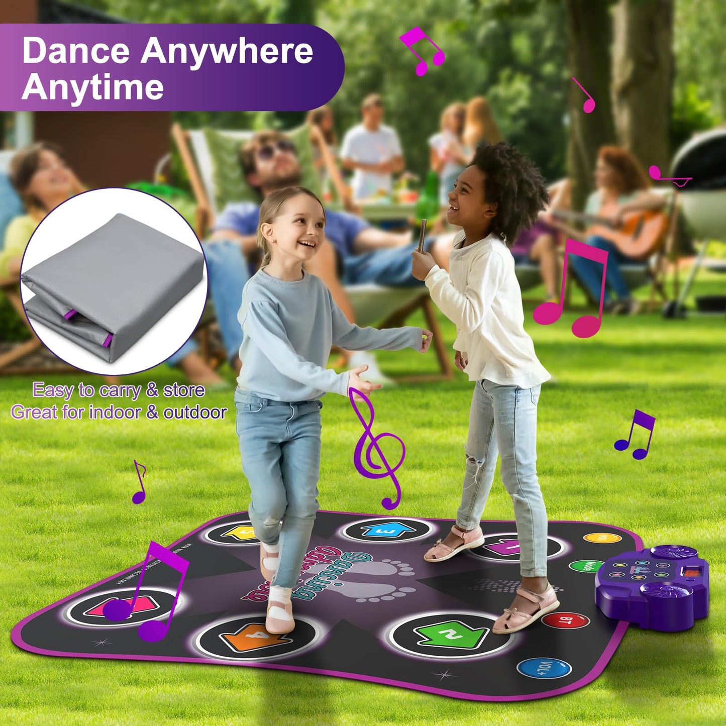 Flooyes Dance Mat Toys for 3-12 Year Old Kids, Electronic Dances Pad with Light-up 6-Button Wireless Bluetooth, Music Dance with 5 Game Modes, Birthday Toys Gifts for 3 4 5 6 7 8 9 10+ Year Old Girls