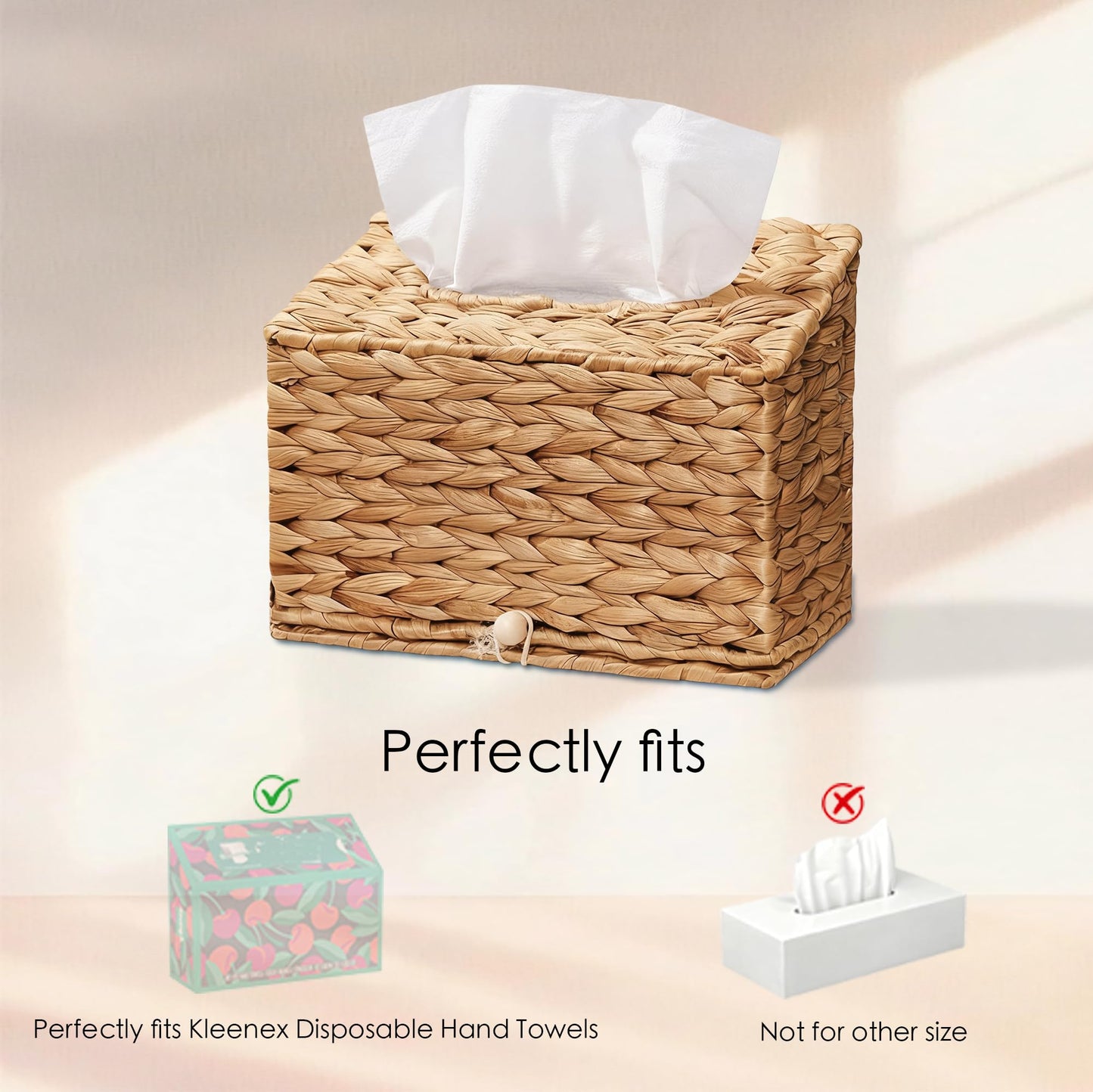 Water Hyacinth Hand Towels Box Cover for Kleenex Disposable Paper Hand Towels, Handwoven Towel Holder, Wicker Tissue Box Cover for Bathroom, Bedroom, Office, Tabletop, Kitchen
