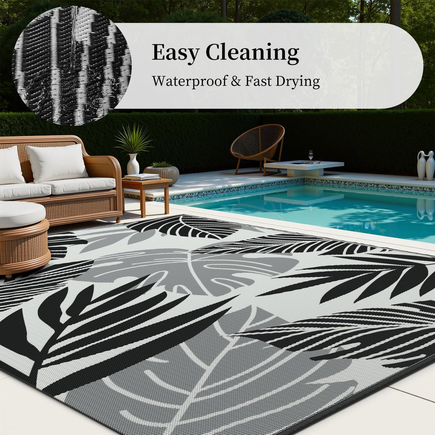 Outdoor Rug-Patio Rug 5x8 ft Waterproof Outdoor Carpet Reversible Portable Outdoor Patio Rugs Camping Mat for Patio Camping Rv Picnic Backyard Deck Balcony Beach Rug,Grey & Black