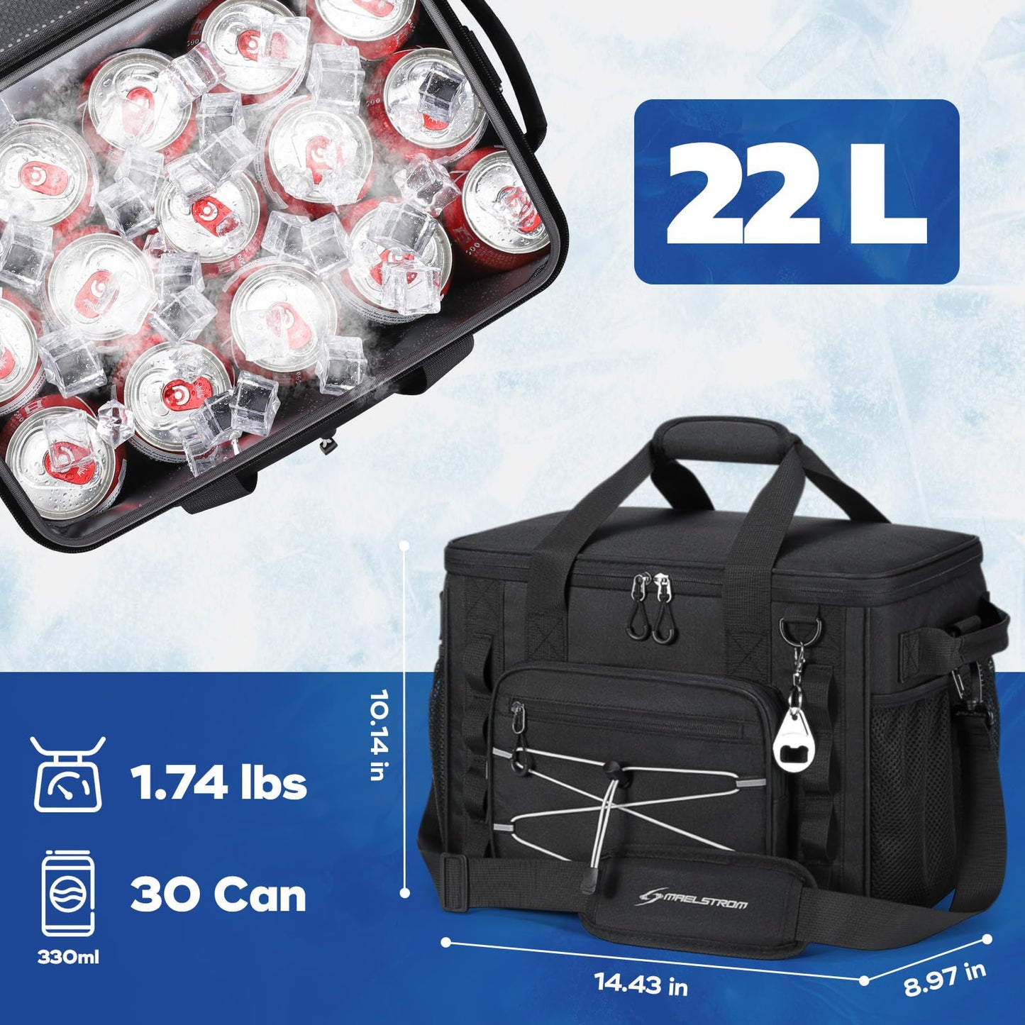 Maelstrom Soft Cooler Bag - 30 Can Collapsible, Insulated Ice Chest for Camping, Kayaking, Beach - Black