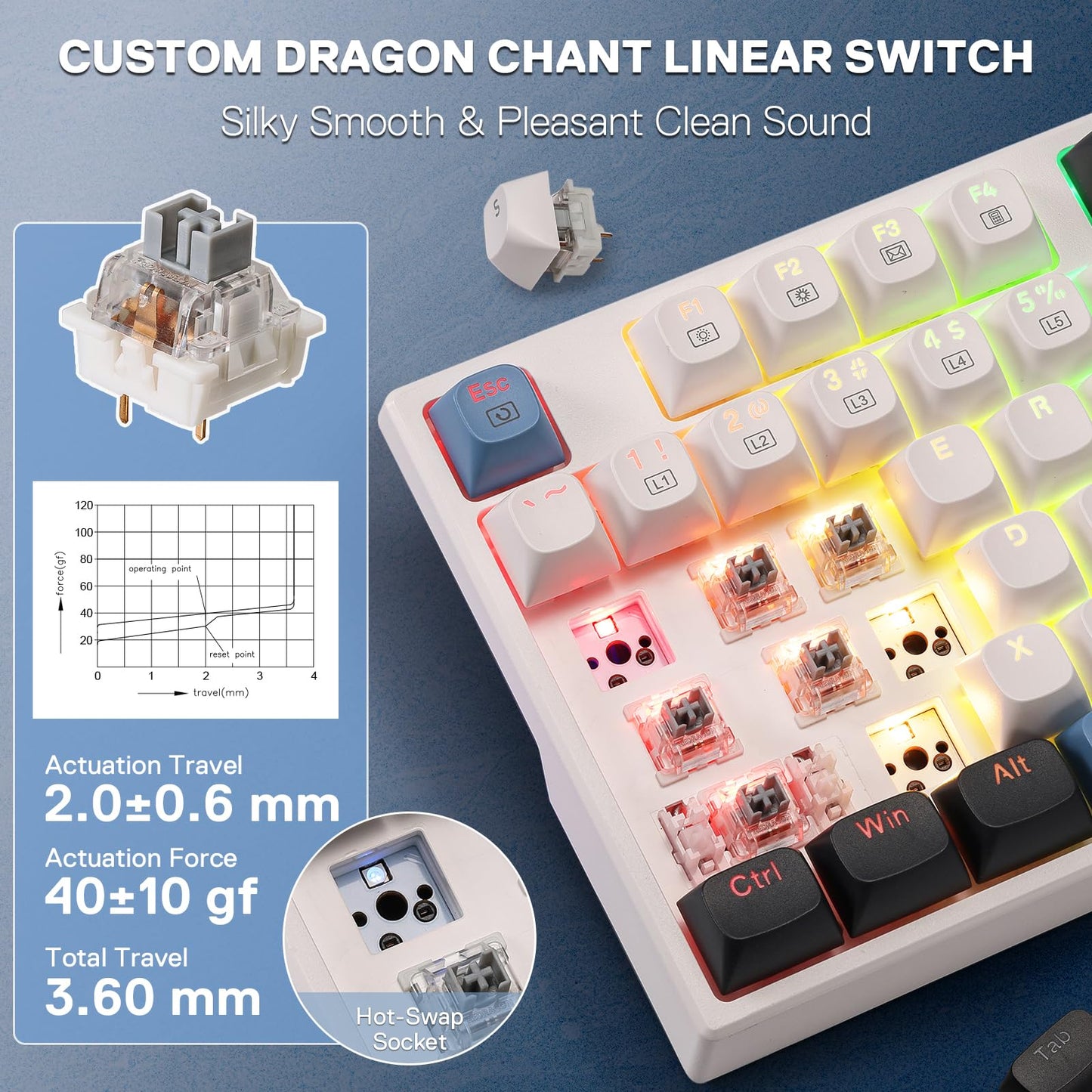 Redragon K668 Wired Gasket RGB Gaming Keyboard, 108 Keys Mechanical Keyboard w/Extra 4 Hotkeys, Upgraded Hot-swappable Socket, Sound Absorbing Foam, Mixed Color Keycaps, Custom Linear Switch